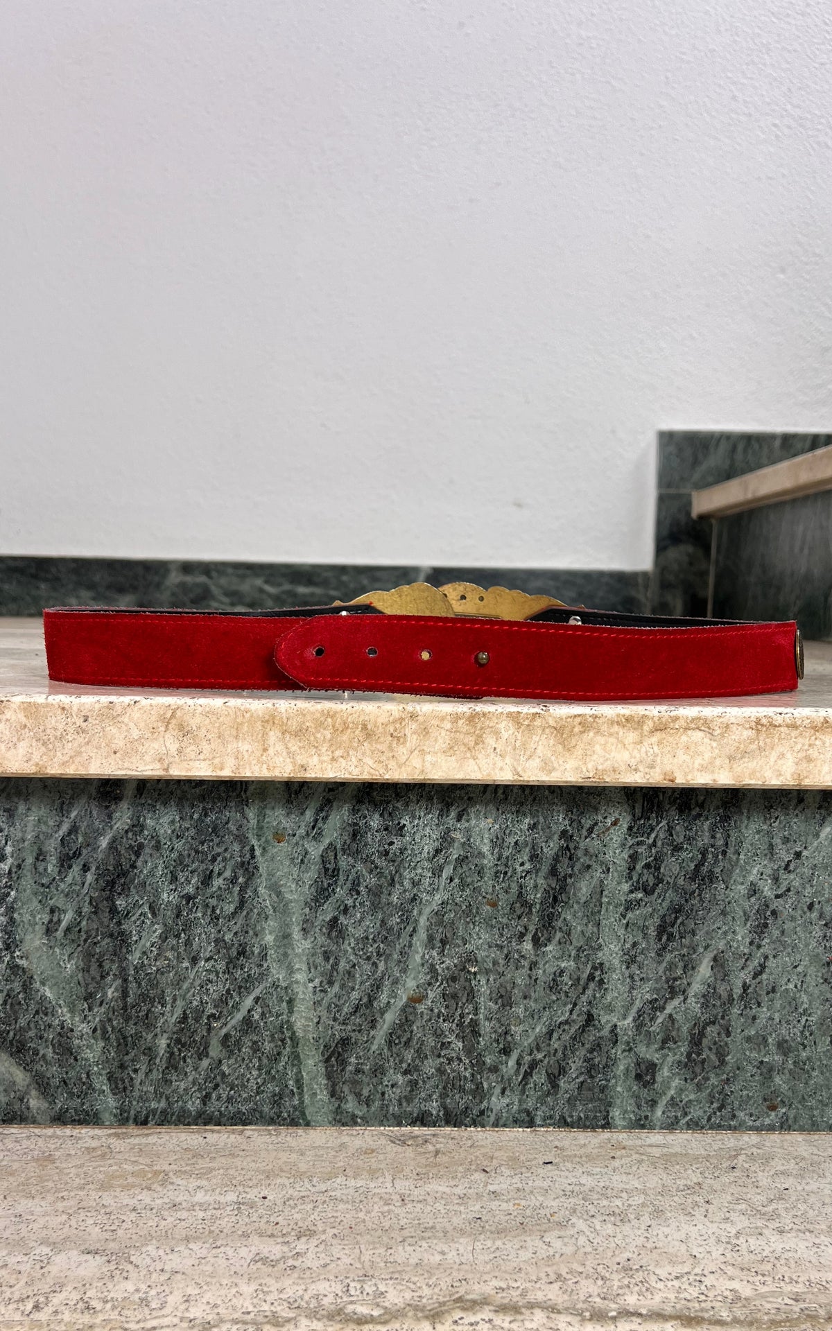 Vintage Red Suede & Ornate Brass Belt