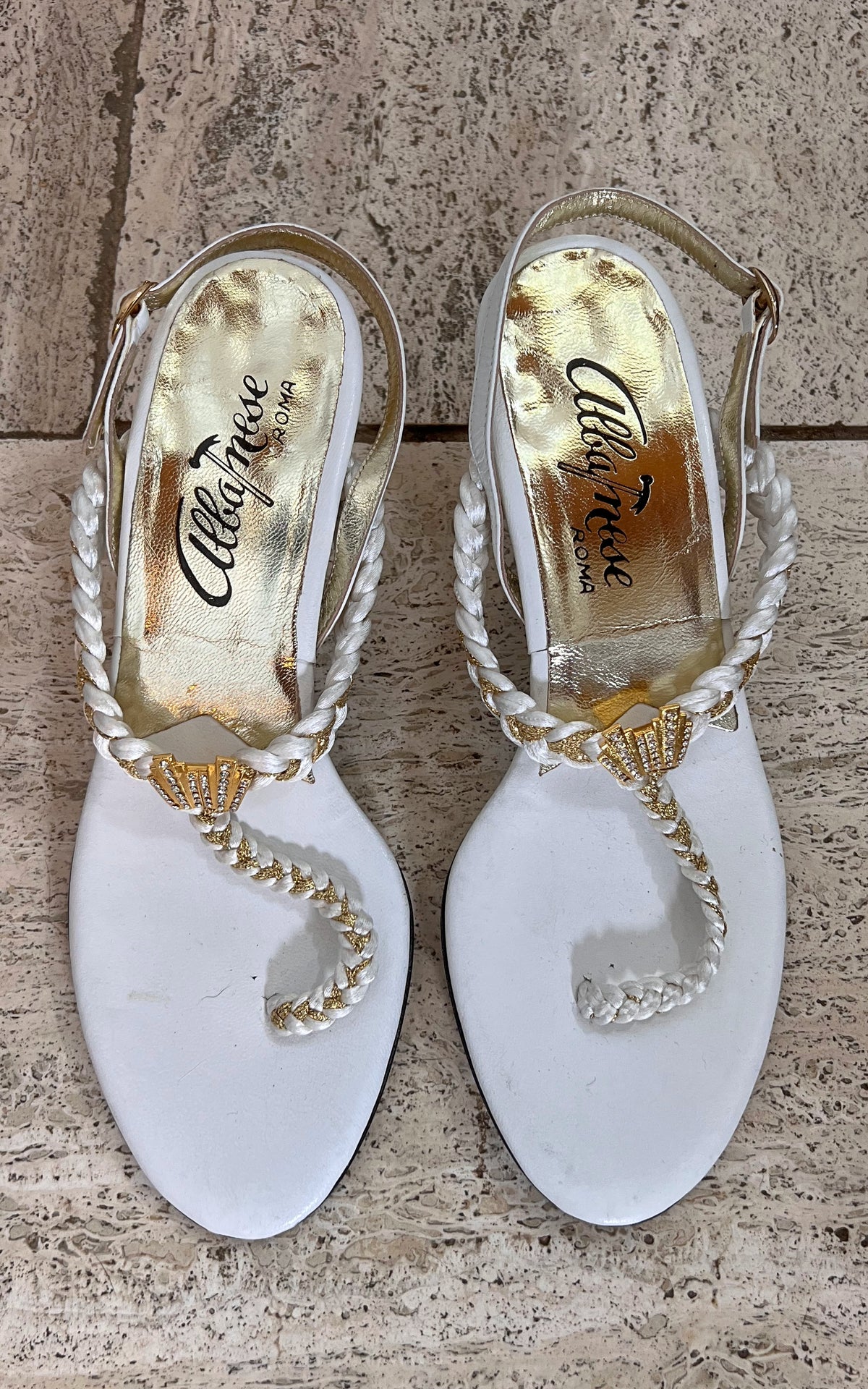 Vintage 60s Enzo Albanese Rhinestone Shell Sandals 36