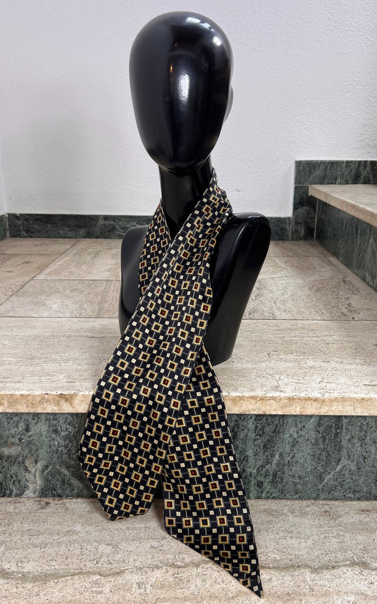 Vintage Geometric Silk Skinny Scarf