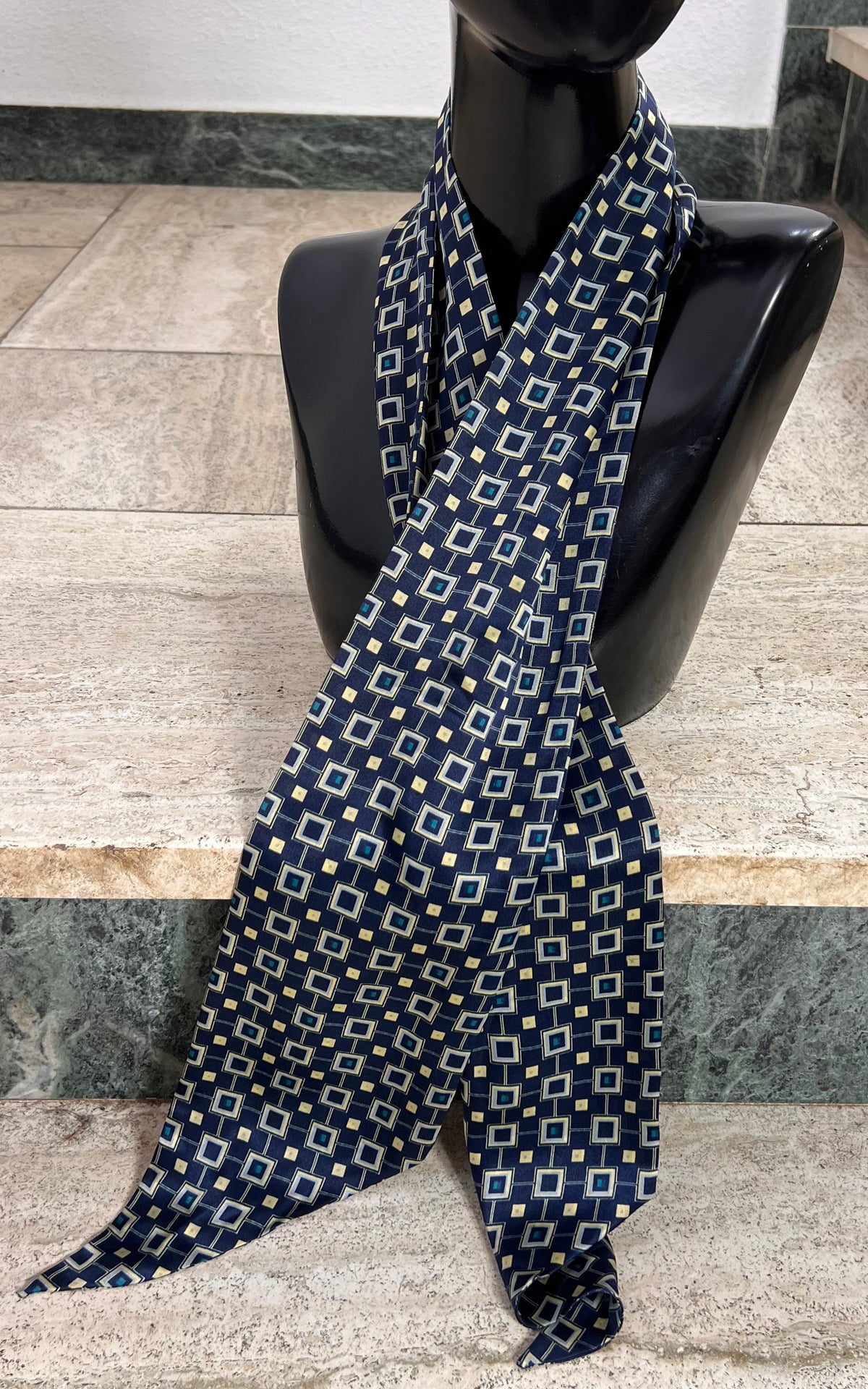 Vintage Geometric Silk Skinny Scarf