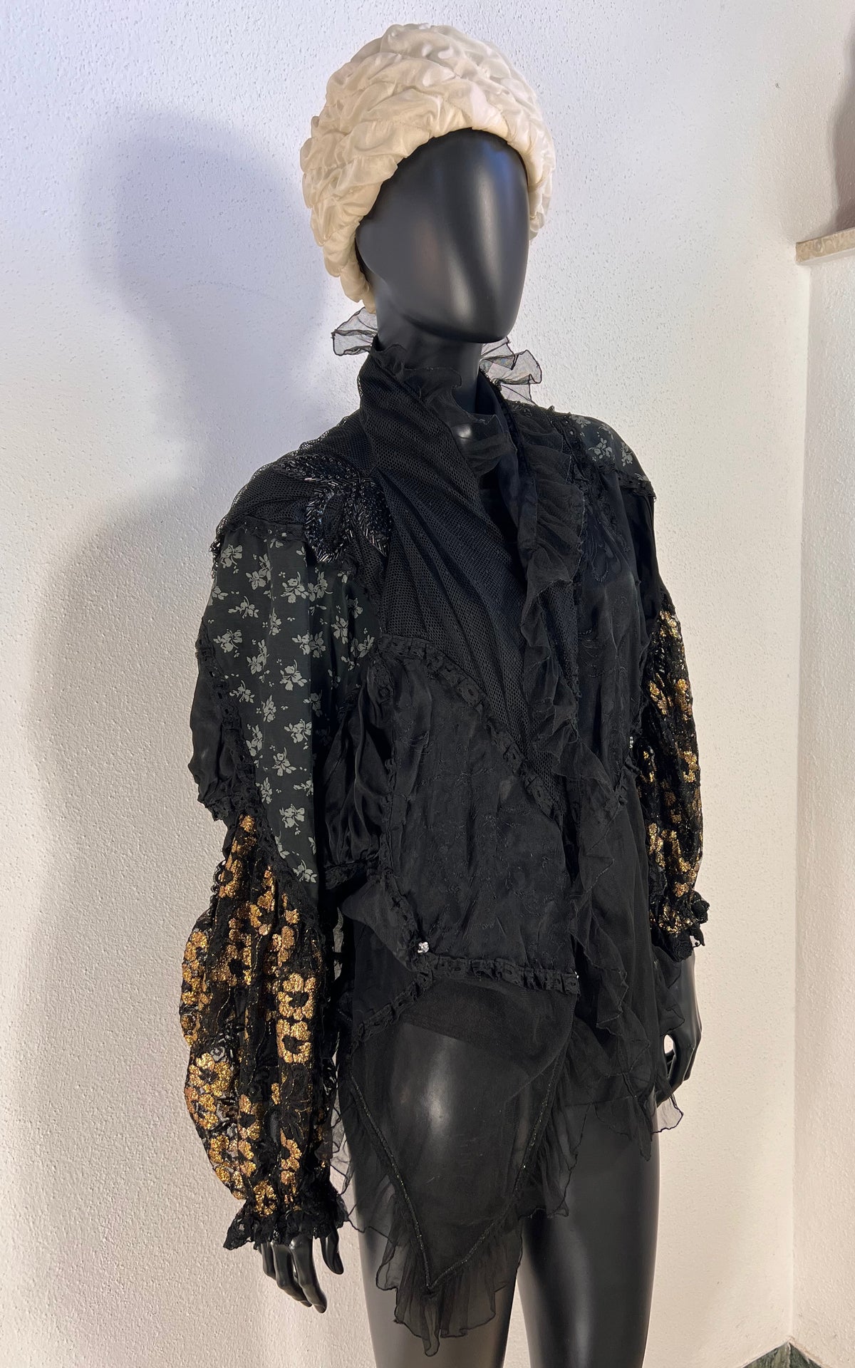 Vintage 80s Black Romantic Tulle Blouse