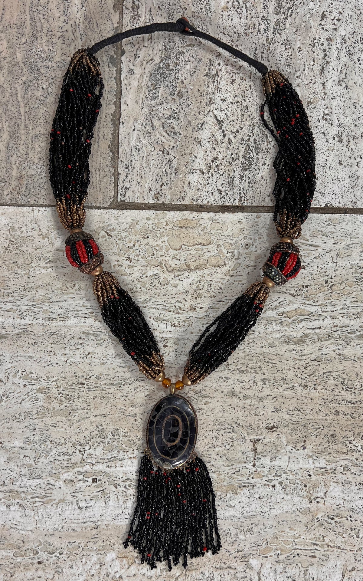 Vintage Tribal Multi-Strand Beaded Statement Necklace