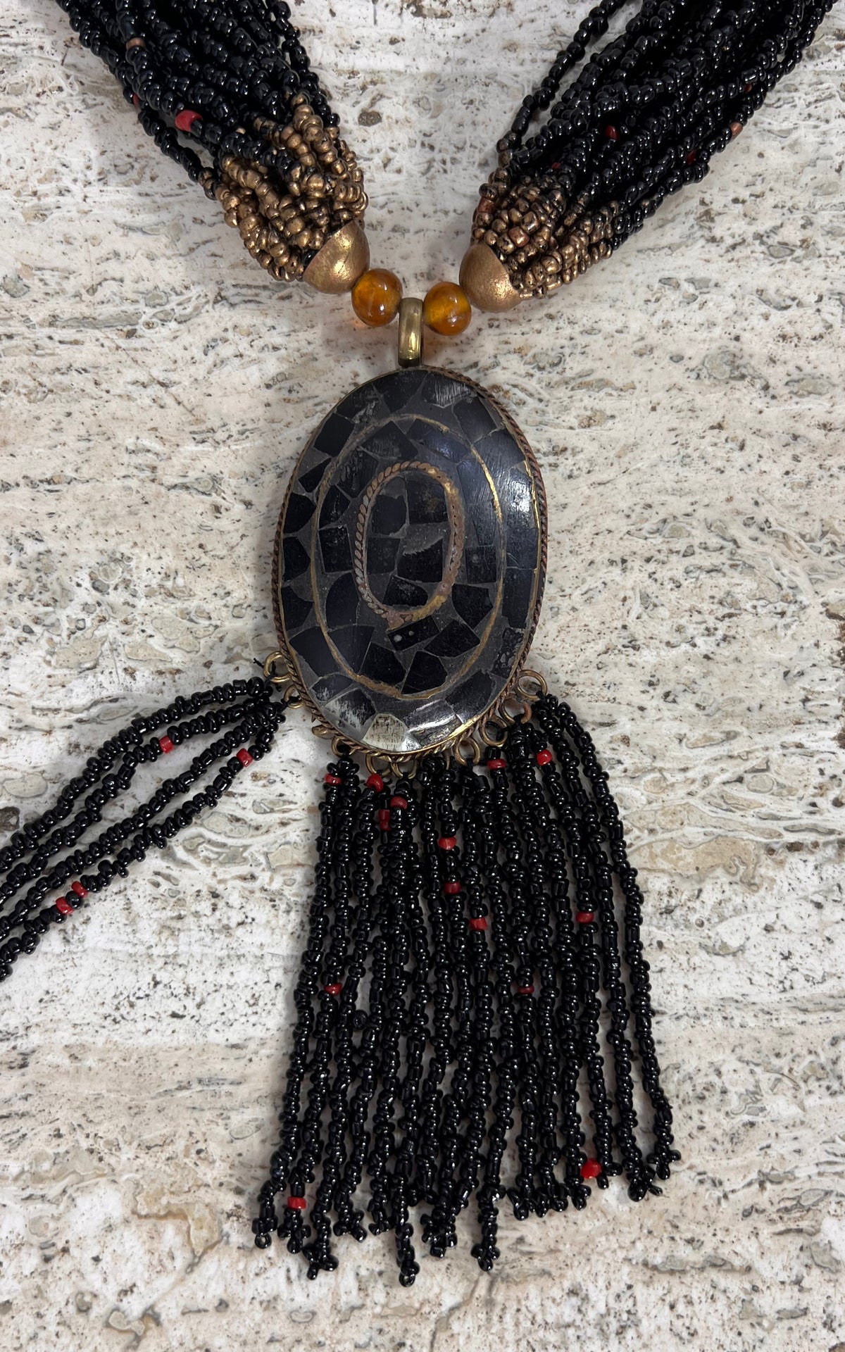 Vintage Tribal Multi-Strand Beaded Statement Necklace