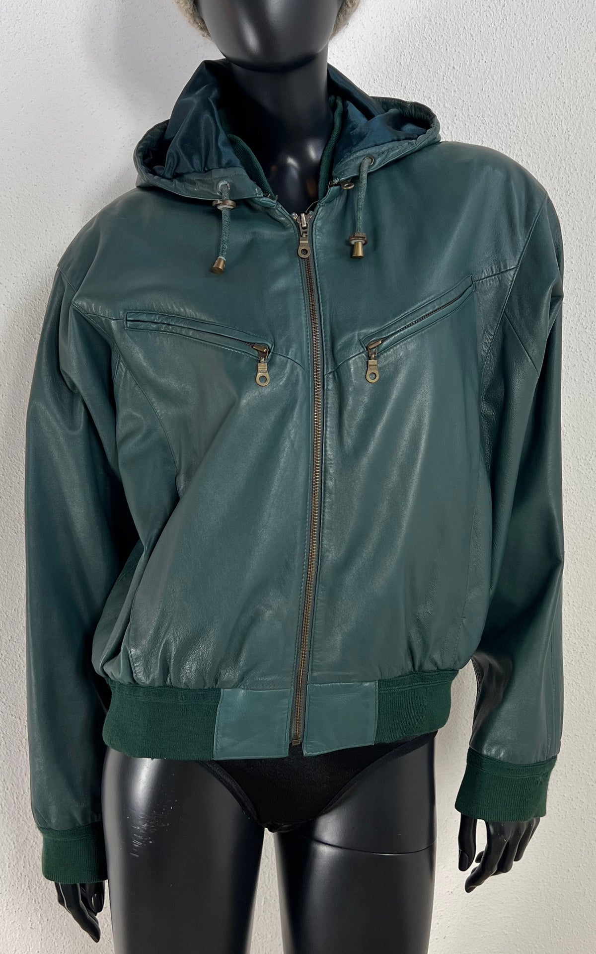 Vintage 90s Teal Bomber Leather Jacket