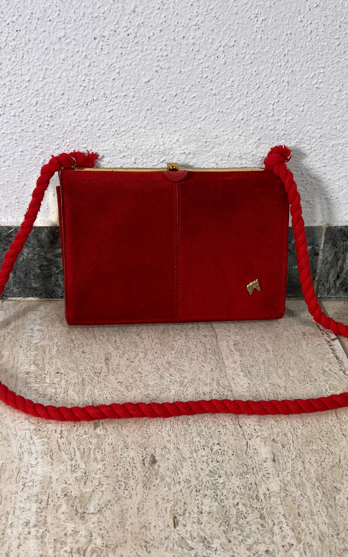 Vintage Red Suede Pony Bag