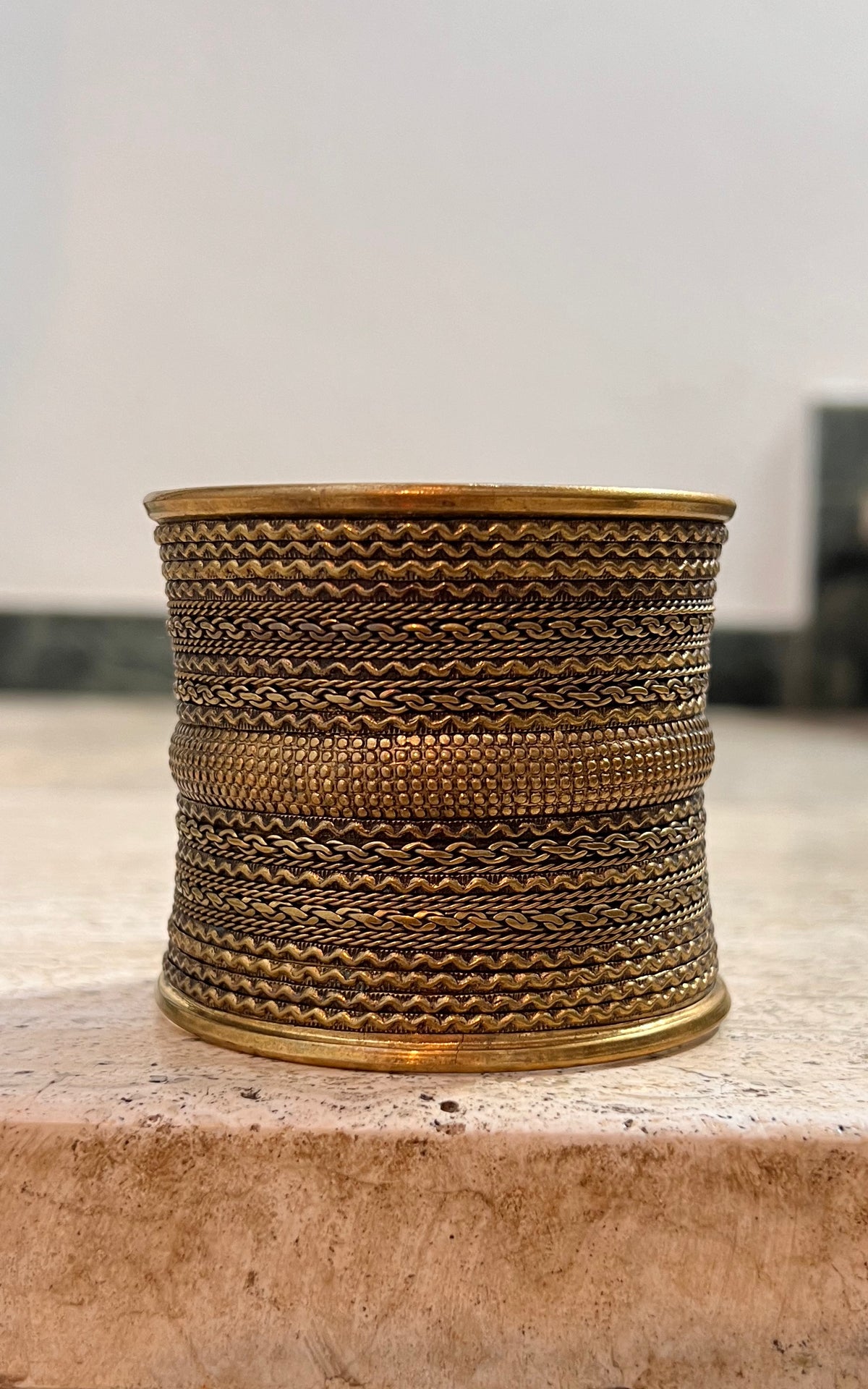 Vintage Indian Etched Brass Arm Cuff