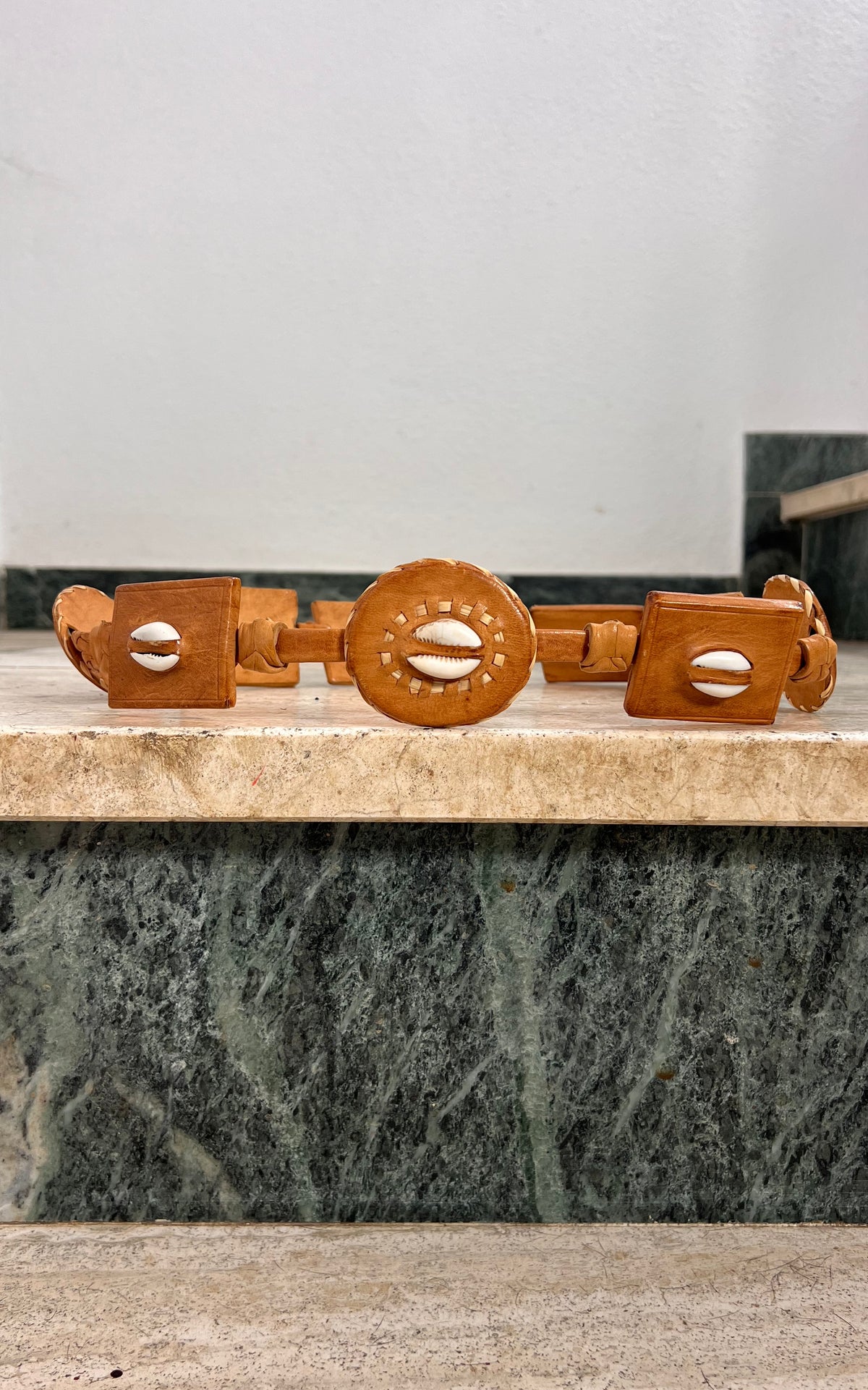 Vintage Handcrafted Leather Belt with Kauri Shells