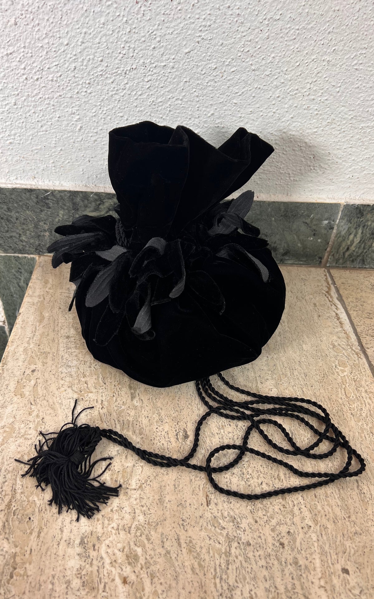 Vintage 70s Haute Couture Yves Saint Laurent Silk Velvet Drawstring Bag
