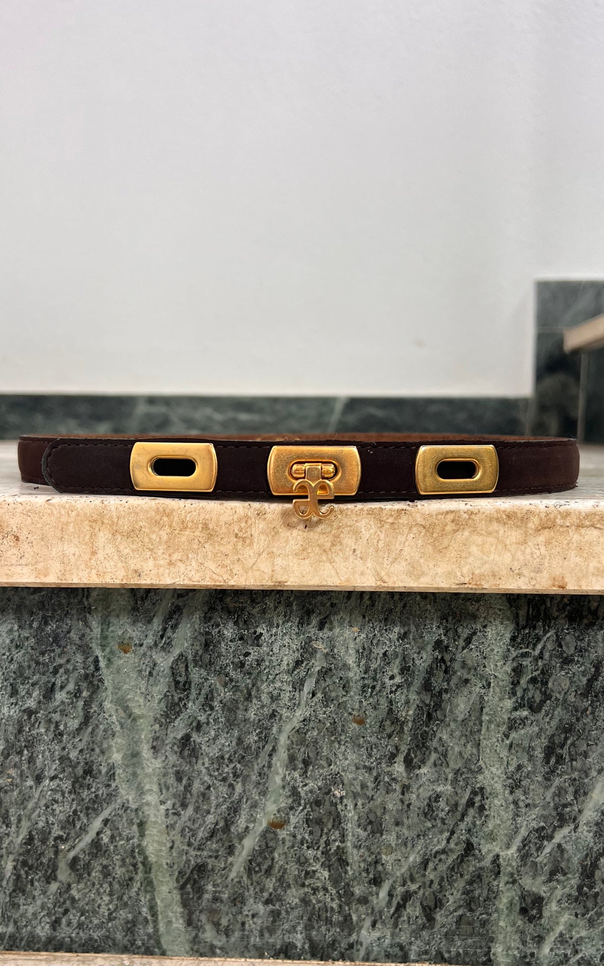 Vintage 90s Elegance Paris Darkbrown Skinny Suede Belt