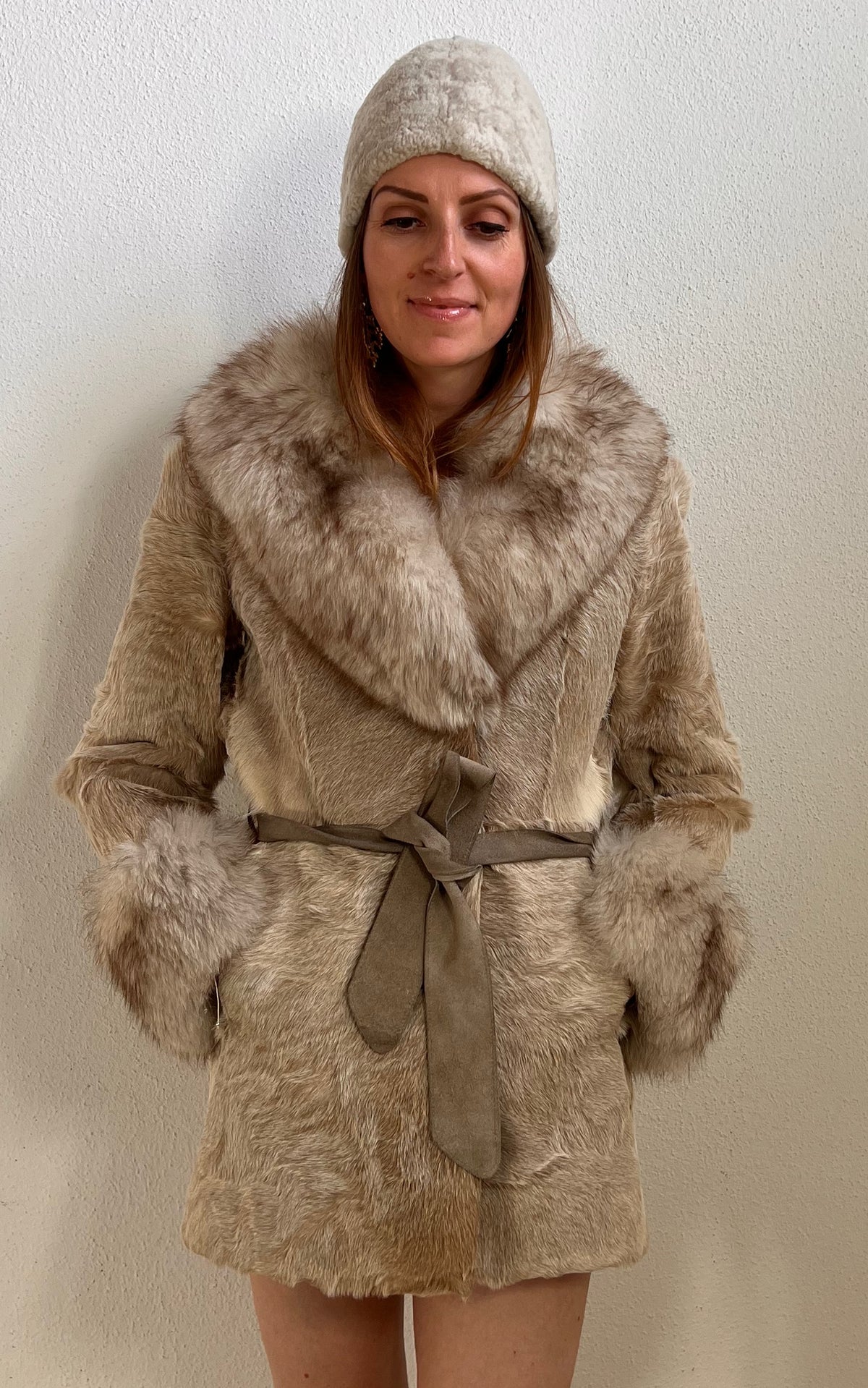 Vintage 70s Mink Fur Coat with Statement Collar & Belt