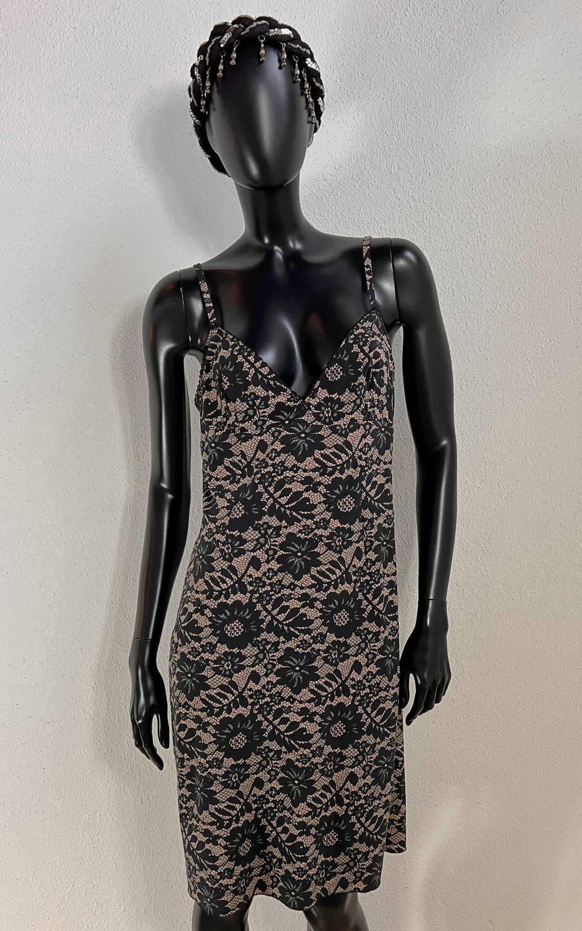 Vintage Lace Print Slip Dress