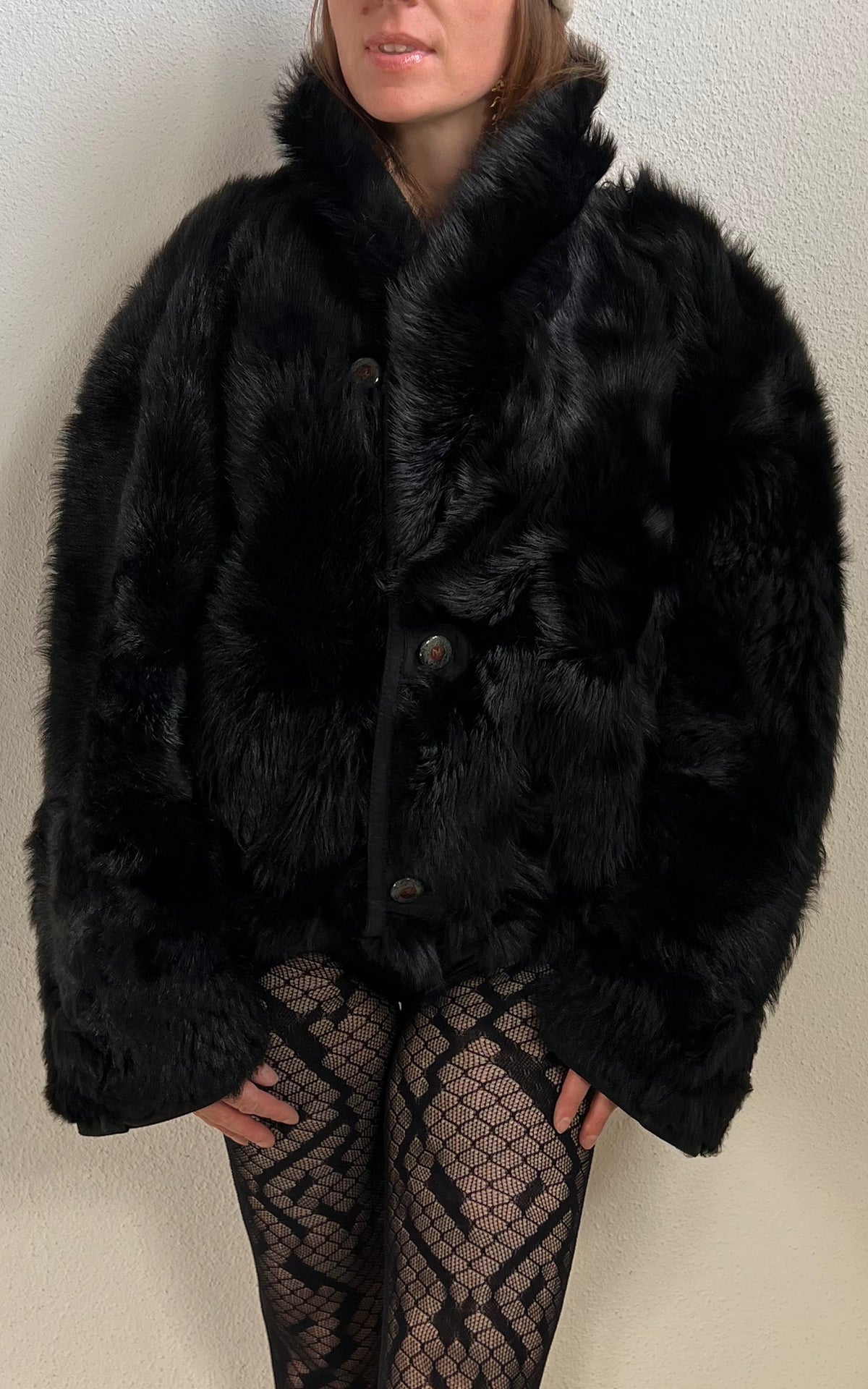 Reworked Curly Lamb Shearling Jacket Black