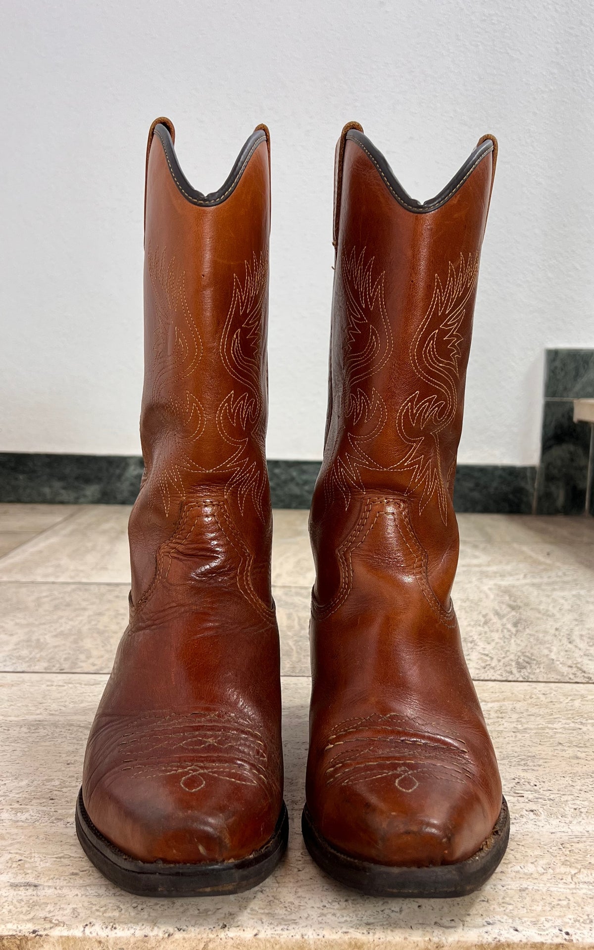 Vintage Brown Leather Cowboy Boots 42