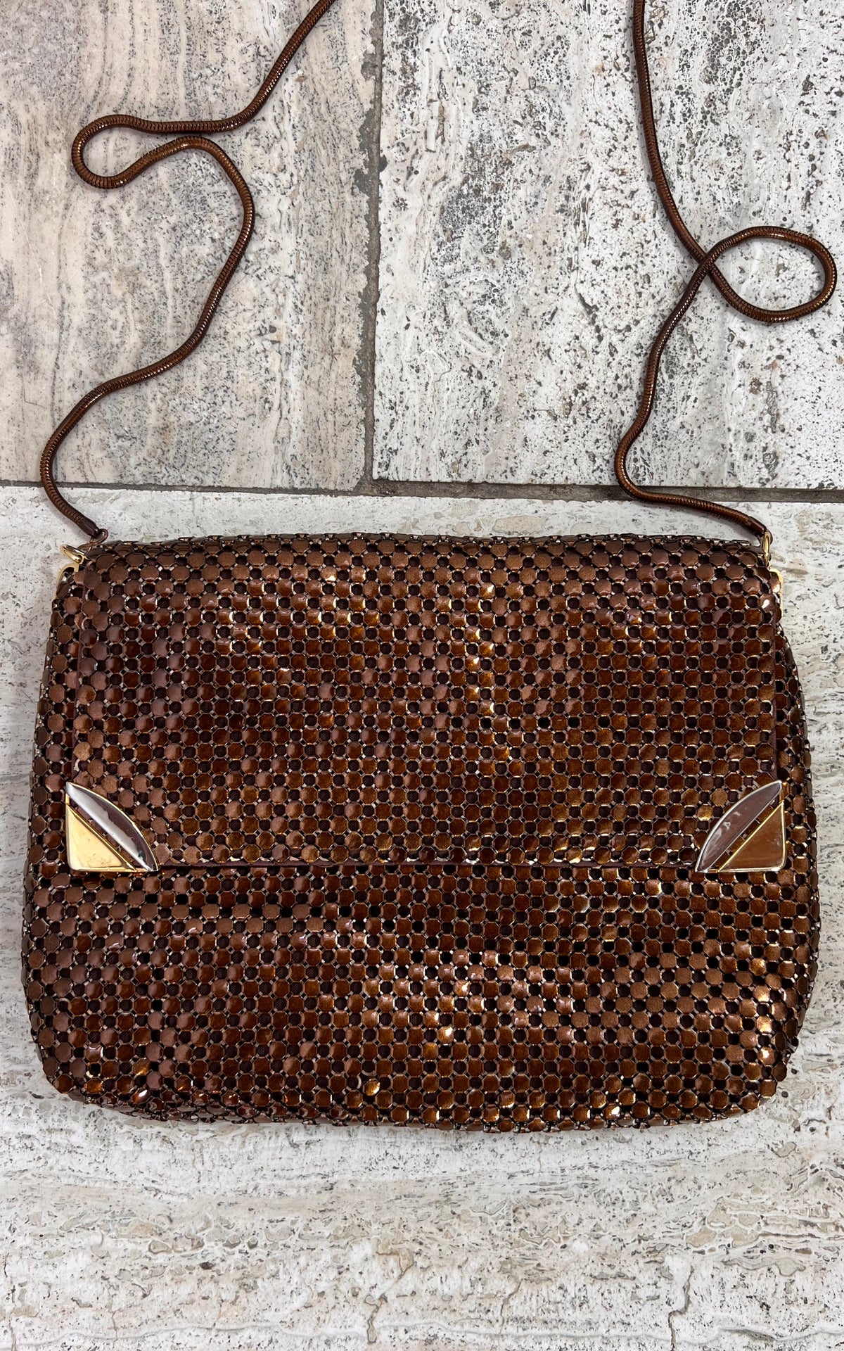 Vintage 1970s Brown Metal Mesh Shoulder Bag