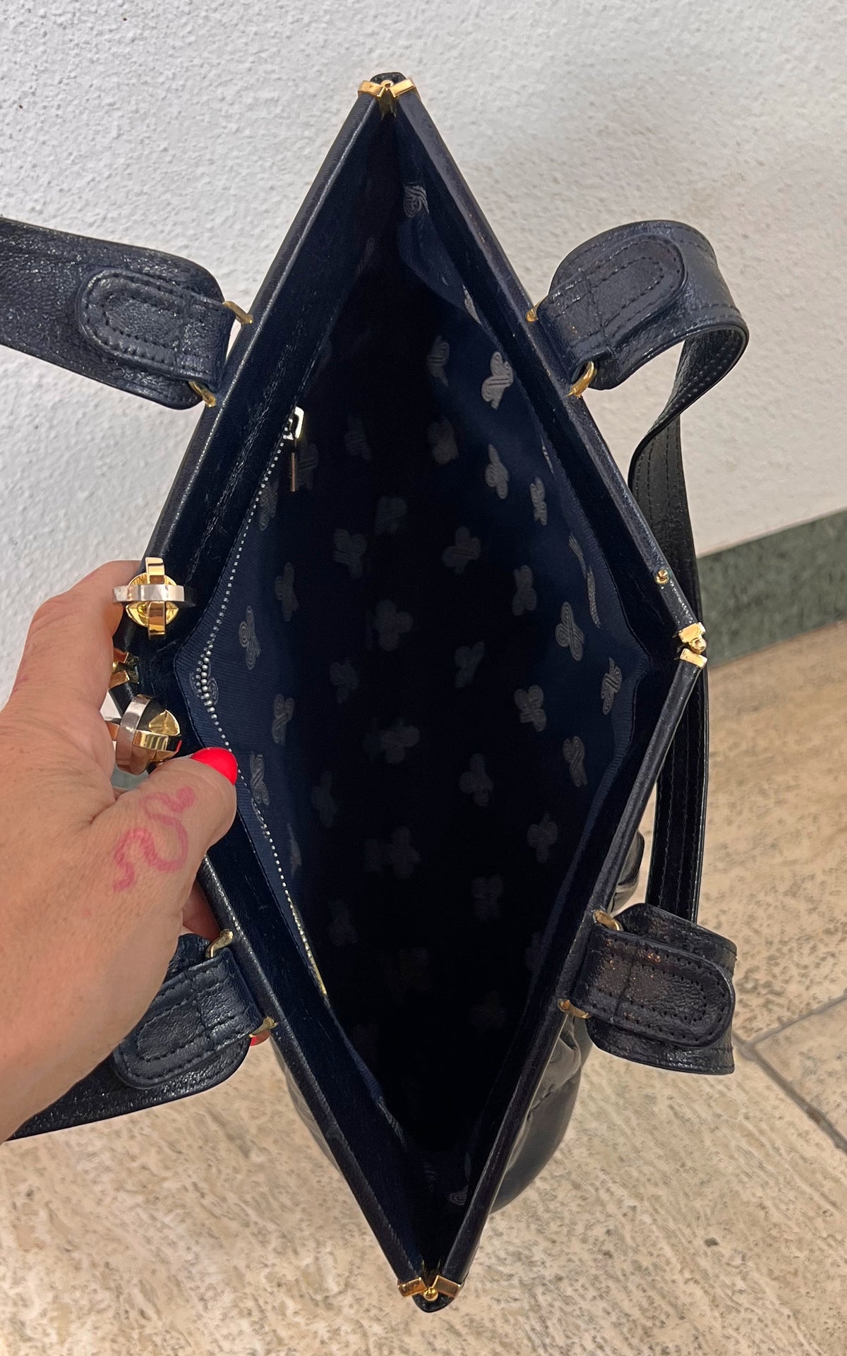 Vintage 70s Pistore Dark Blue Leather Handbag