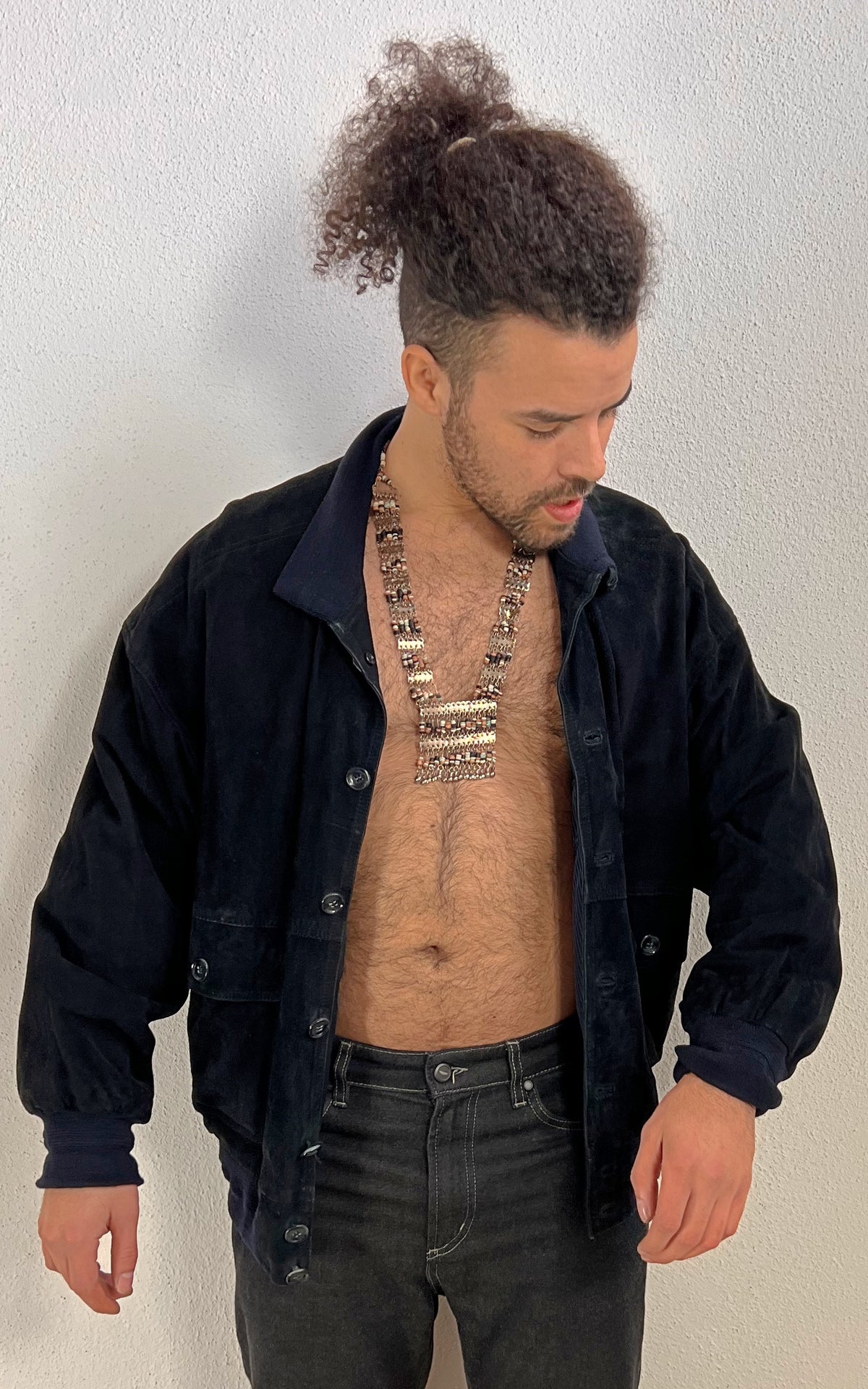 Vintage MENS Darkblue Suede Blouson Jacket