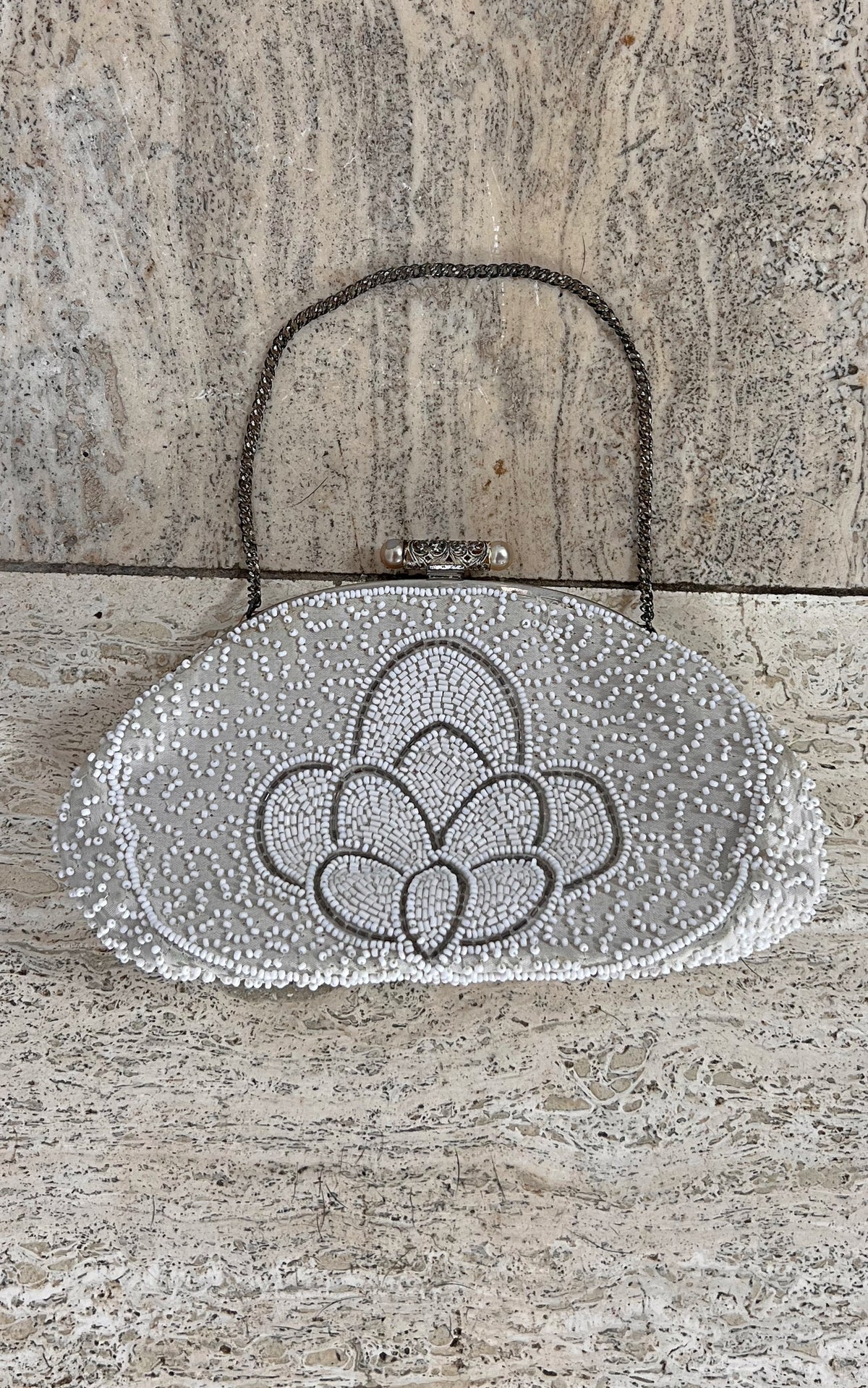 Vintage Small White Beaded Bag