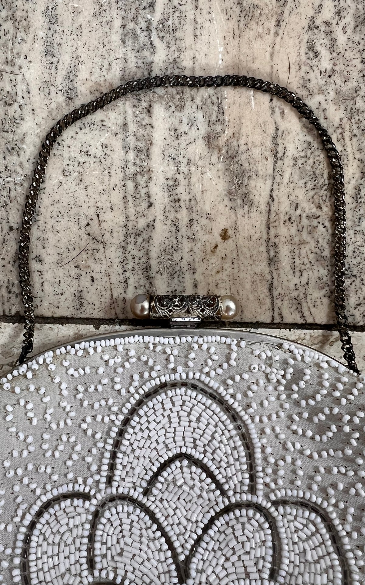 Vintage Small White Beaded Bag