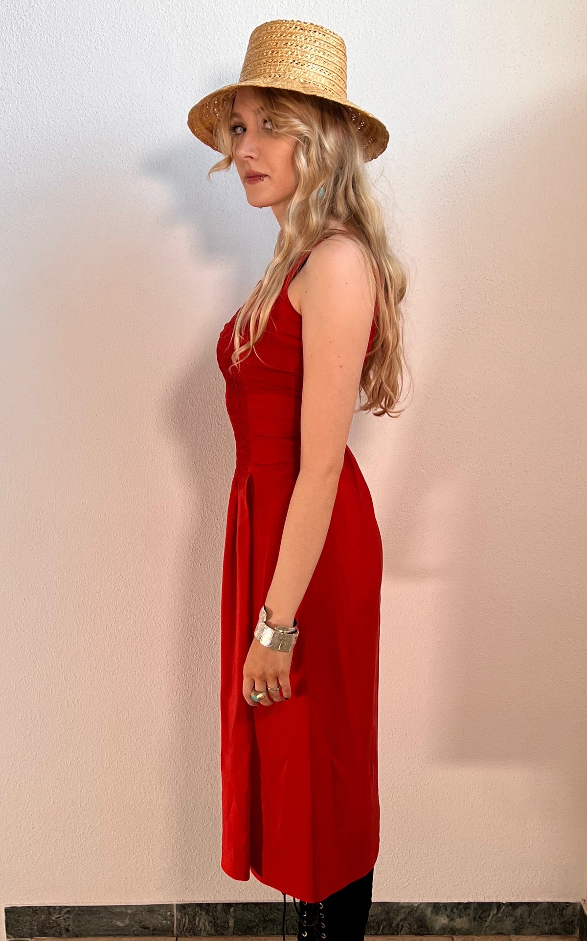 Vintage Red Silk Summer Dress