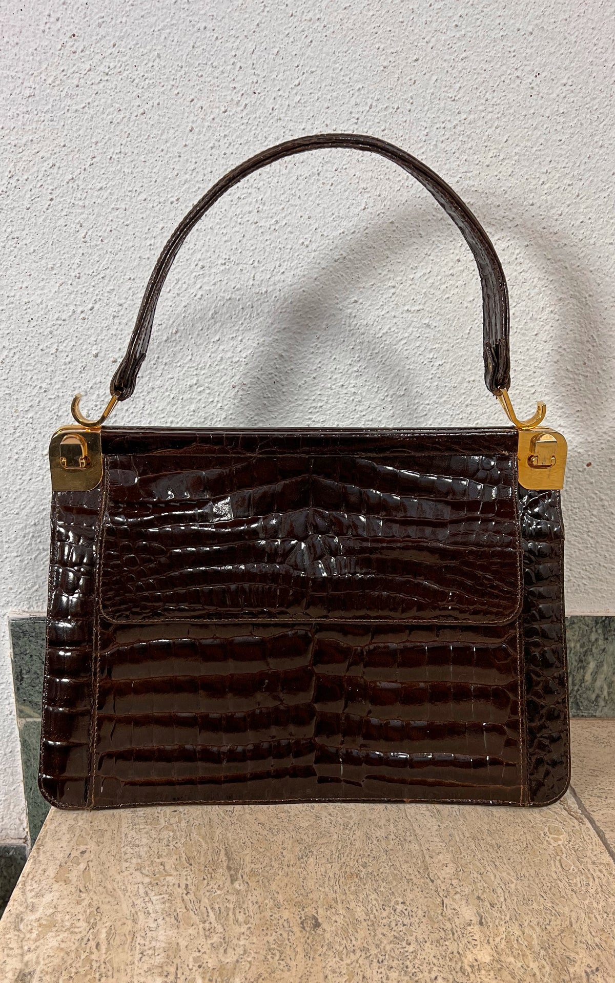 Vintage 70s Croco Leather Handbag