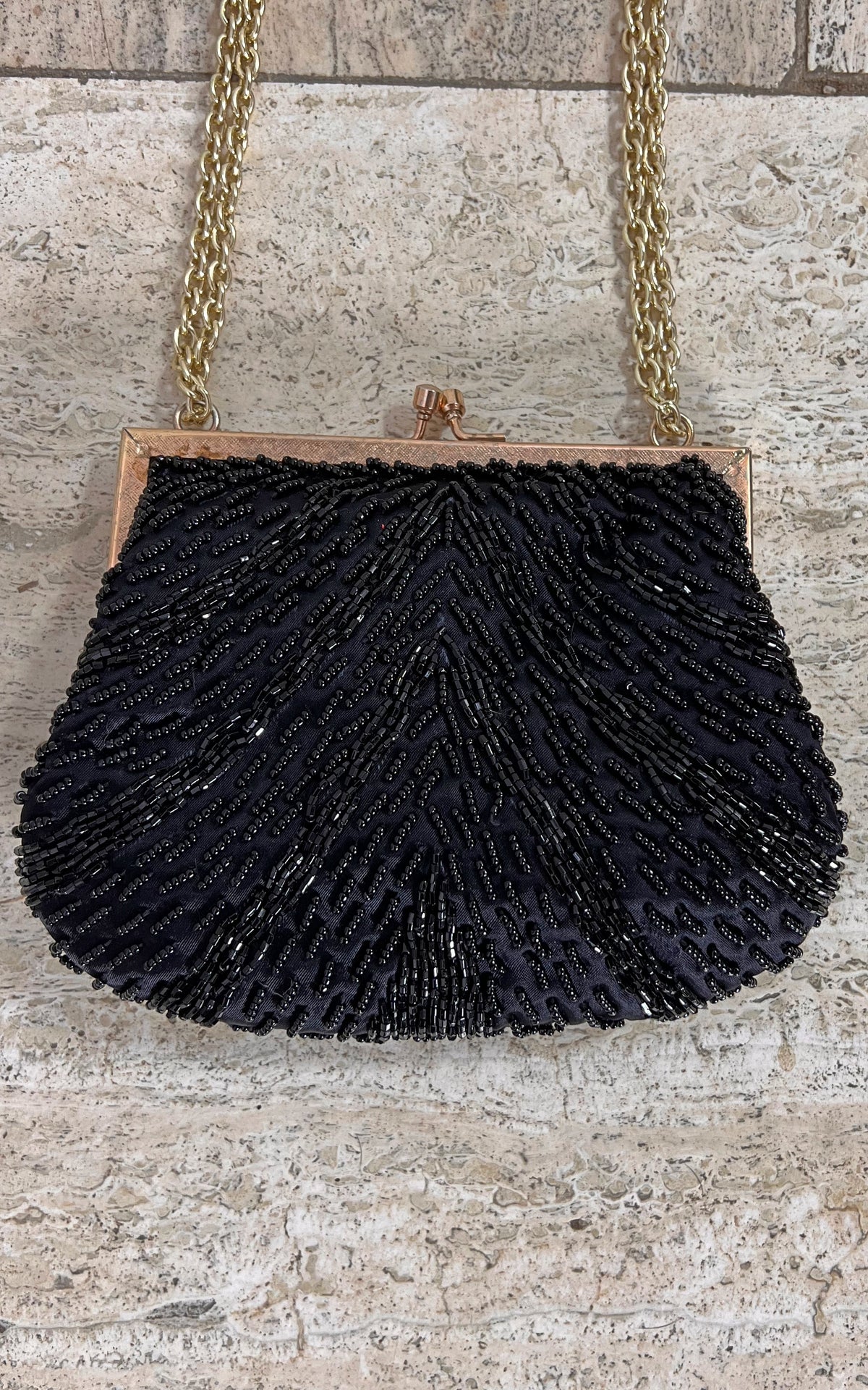 Vintage Black Beaded Evening Bag