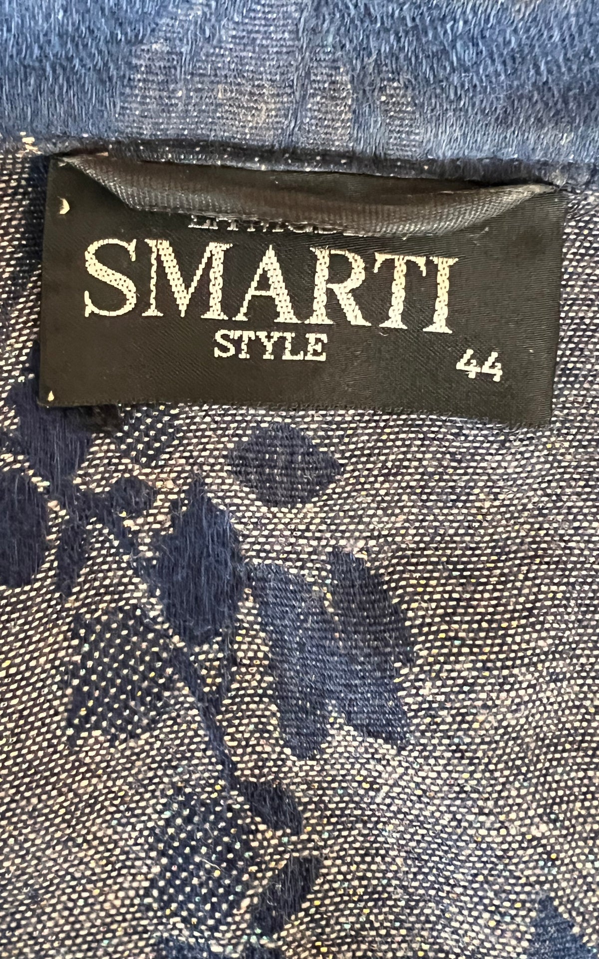 Vintage 80s Smarti Style Blue Floral Cotton & Lurex Blazer