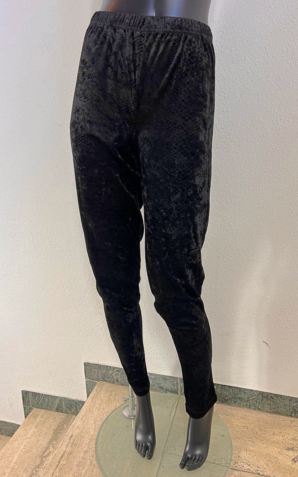 Vintage Black Velvet Leggings with Tonal Snakeskin Pattern