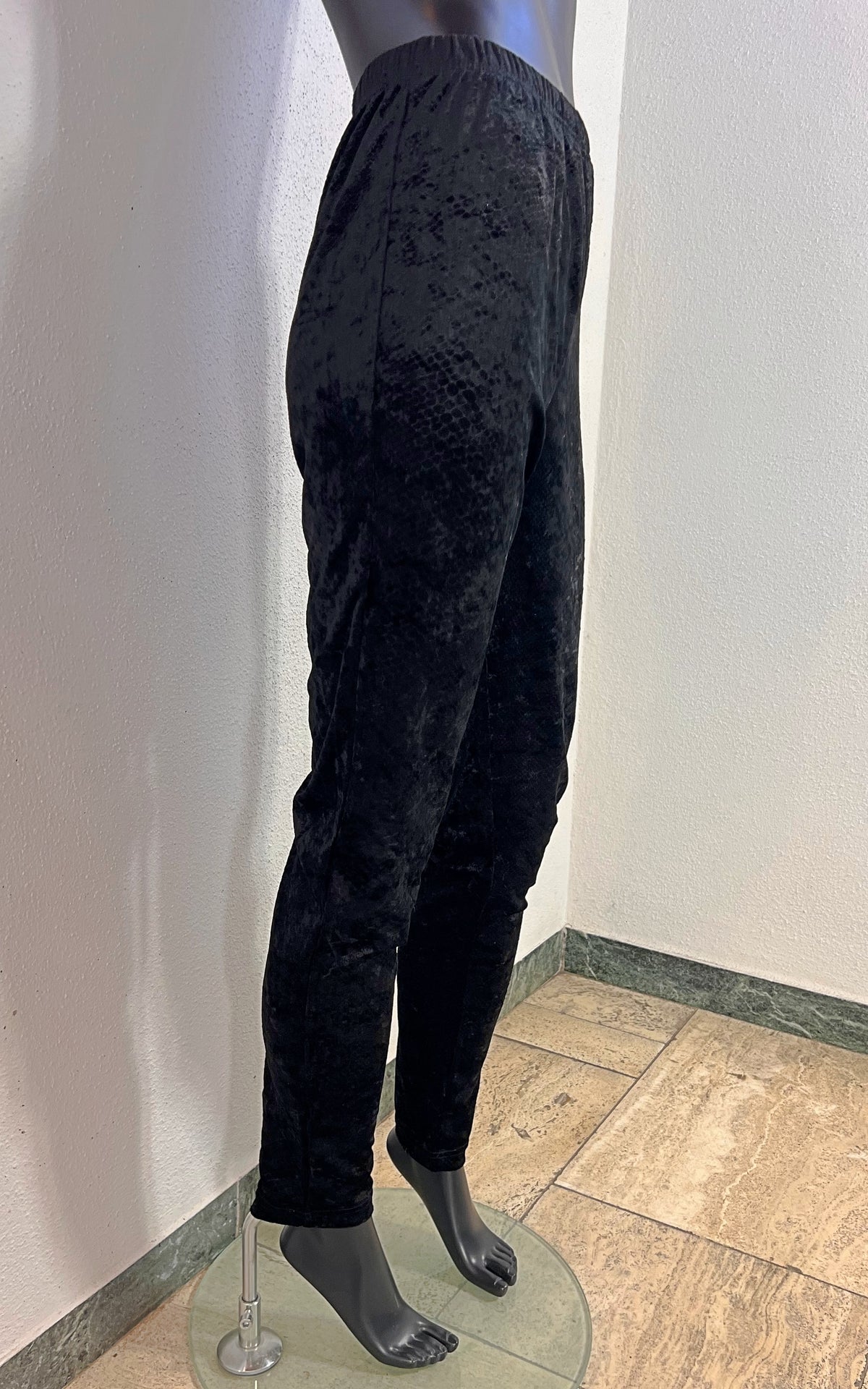 Vintage Black Velvet Leggings with Tonal Snakeskin Pattern