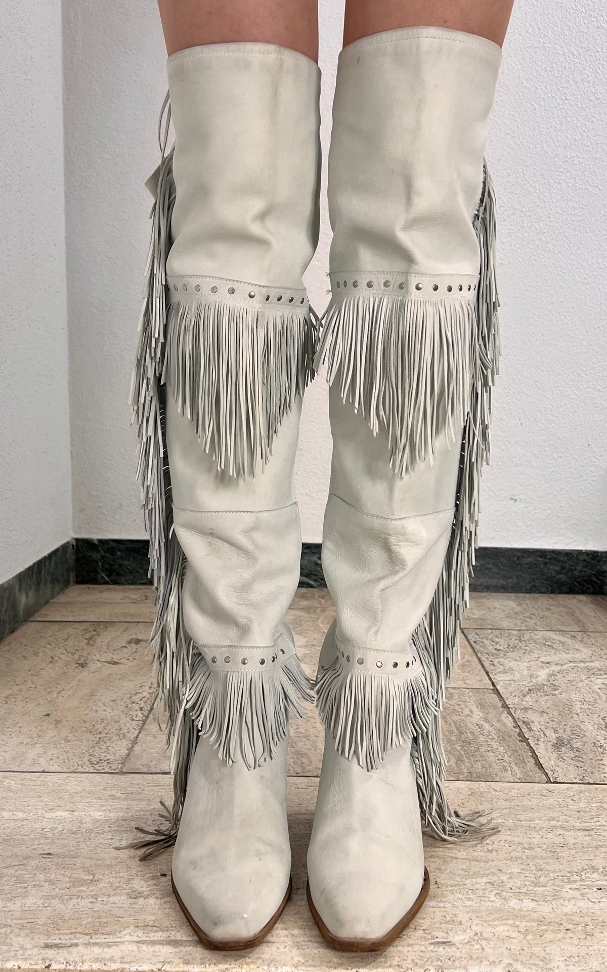 Vintage Fringed Suede Leather Boots 38