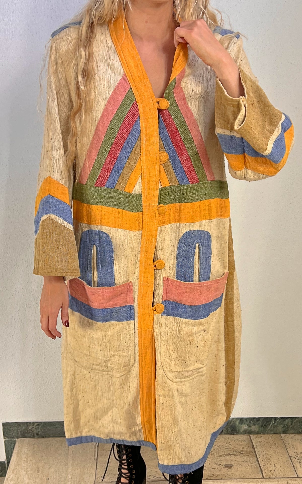 Vintage 70s Lotos Cotton Patchwork Coat