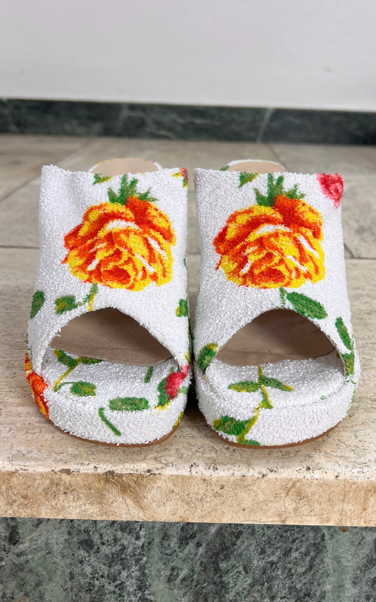 Vintage 90s Red or Dead Floral Mules 40