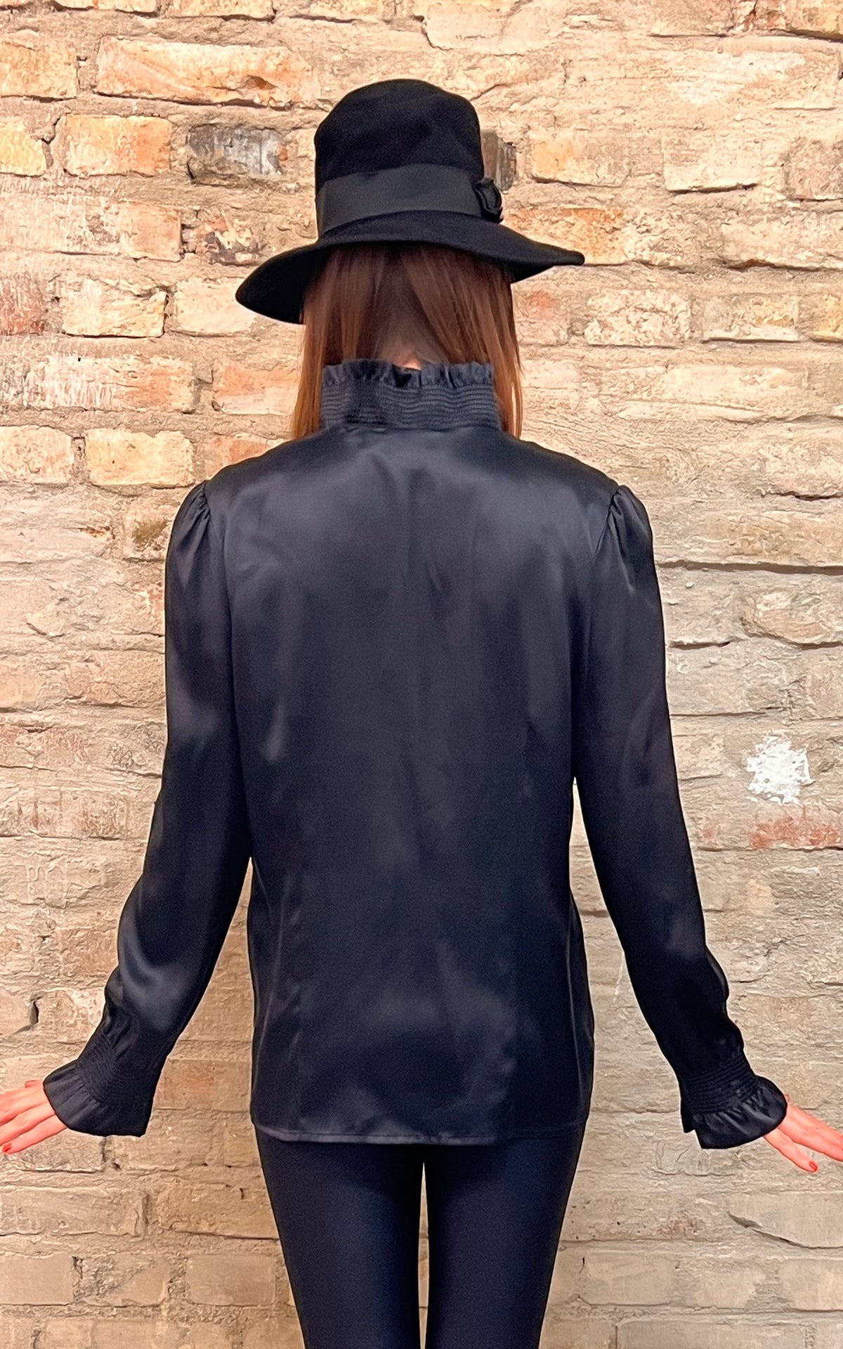 Vintage High Collar Silk Blouse