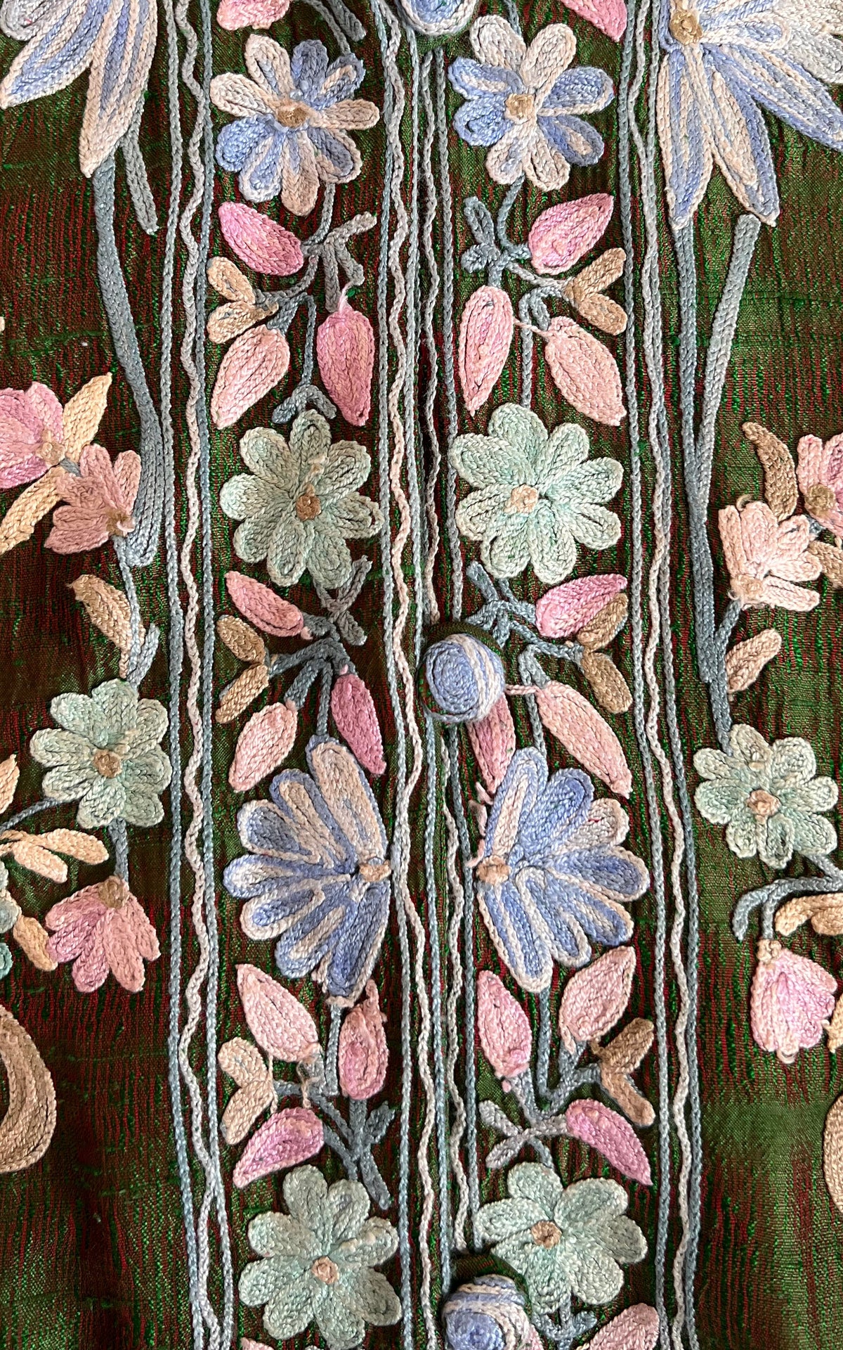 Vintage 70s Floral Silk Embroidered Mini Coat Dress