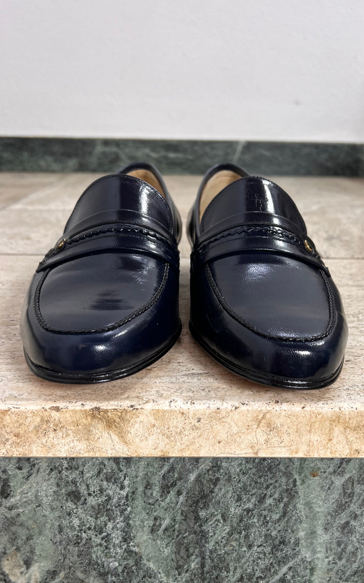 Vintage MENS Jean Dumas Navy Blue Leather Loafers 44