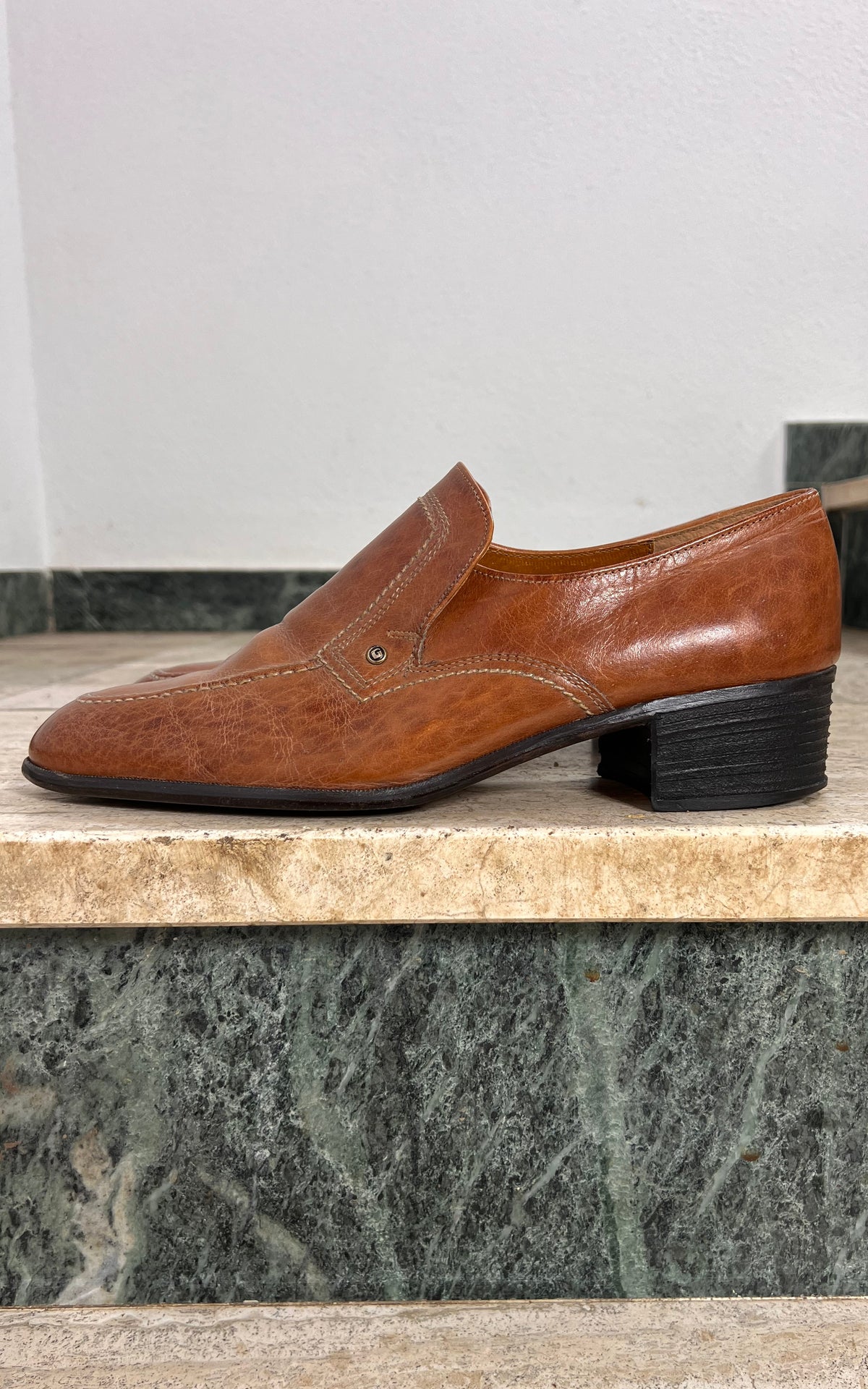 Vintage Mens 70s Leather Heeled Loafers 43