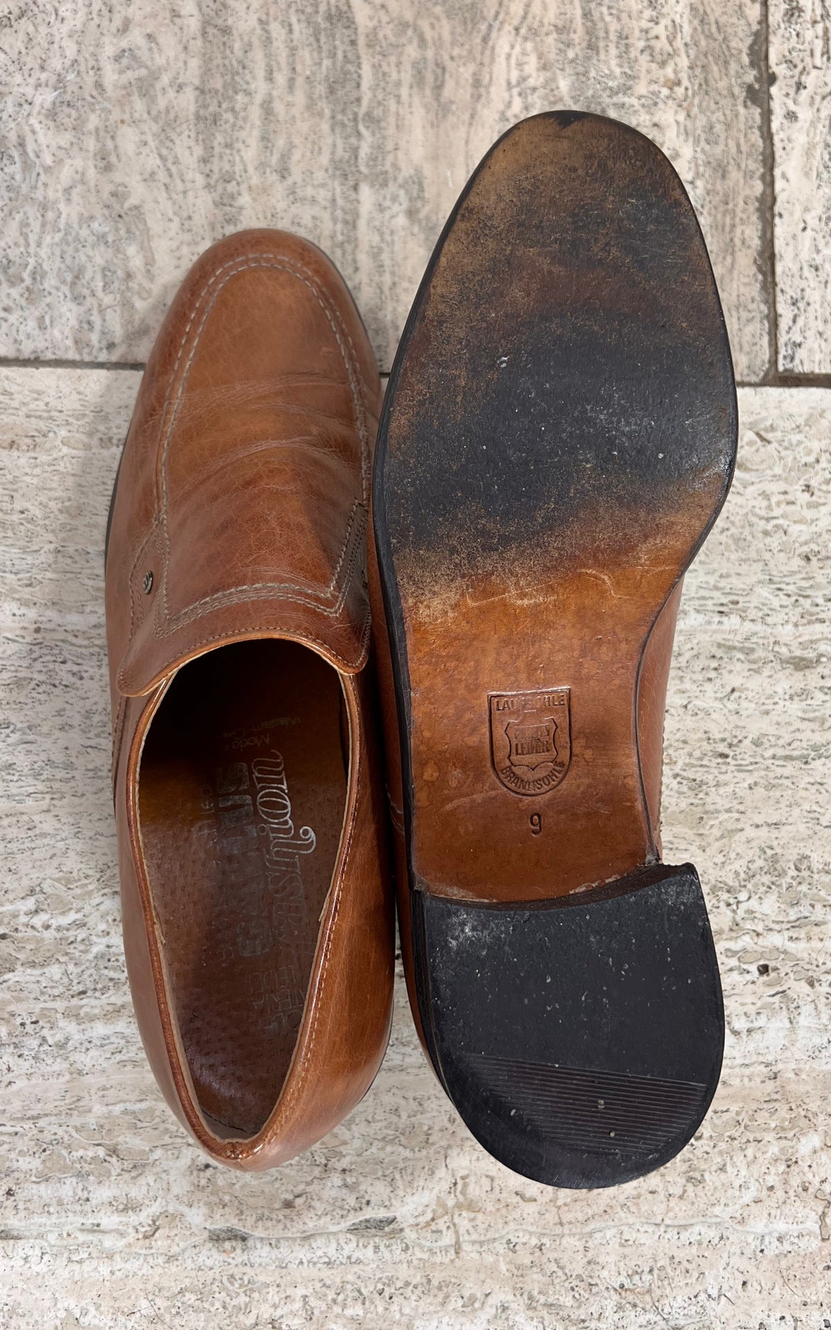 Vintage Mens 70s Leather Heeled Loafers 43