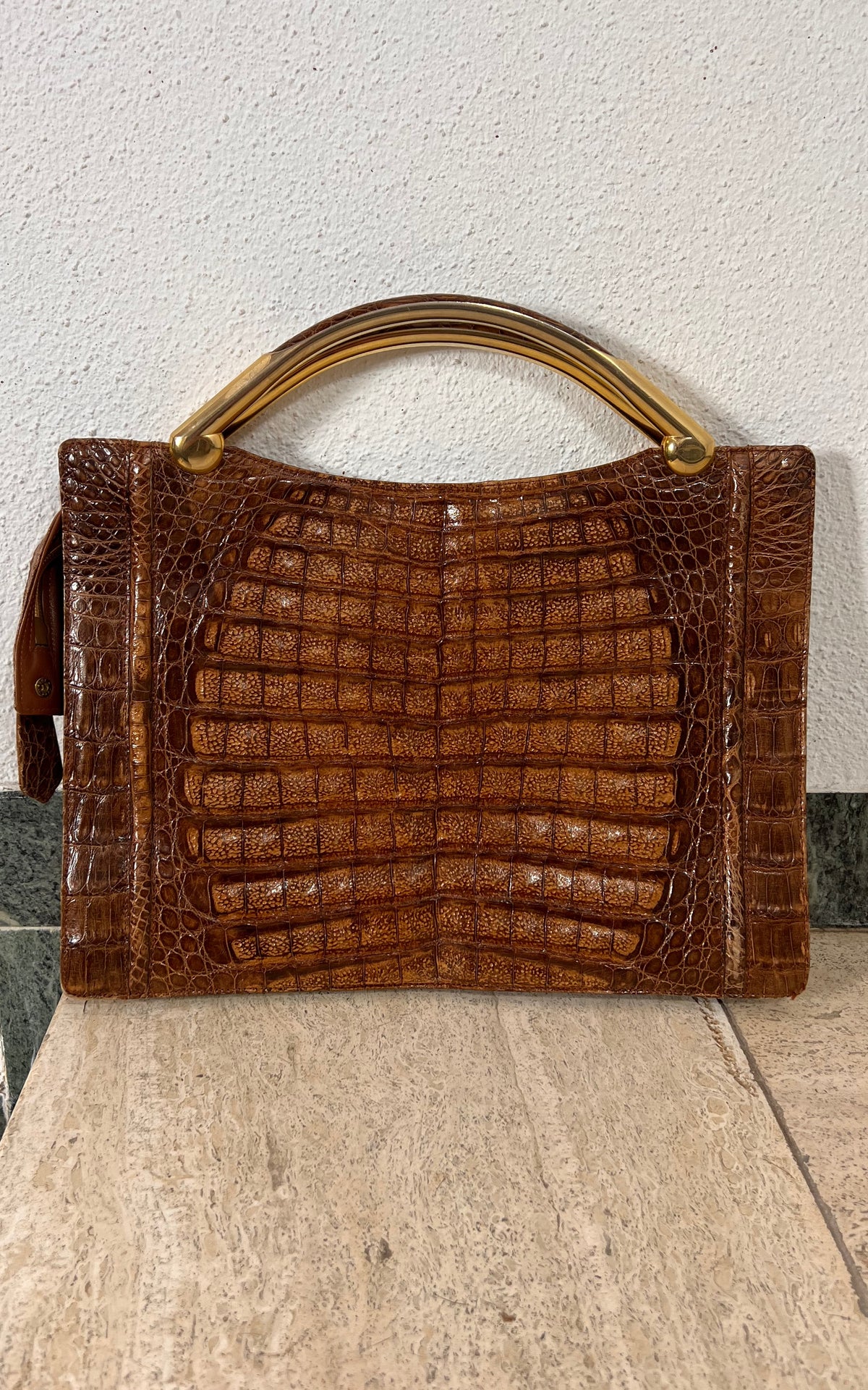 Vintage 70s Crocodile Skin Handbag