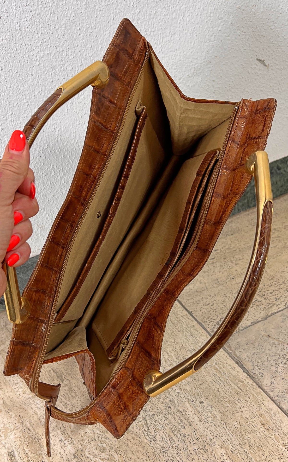 Vintage 70s Crocodile Skin Handbag