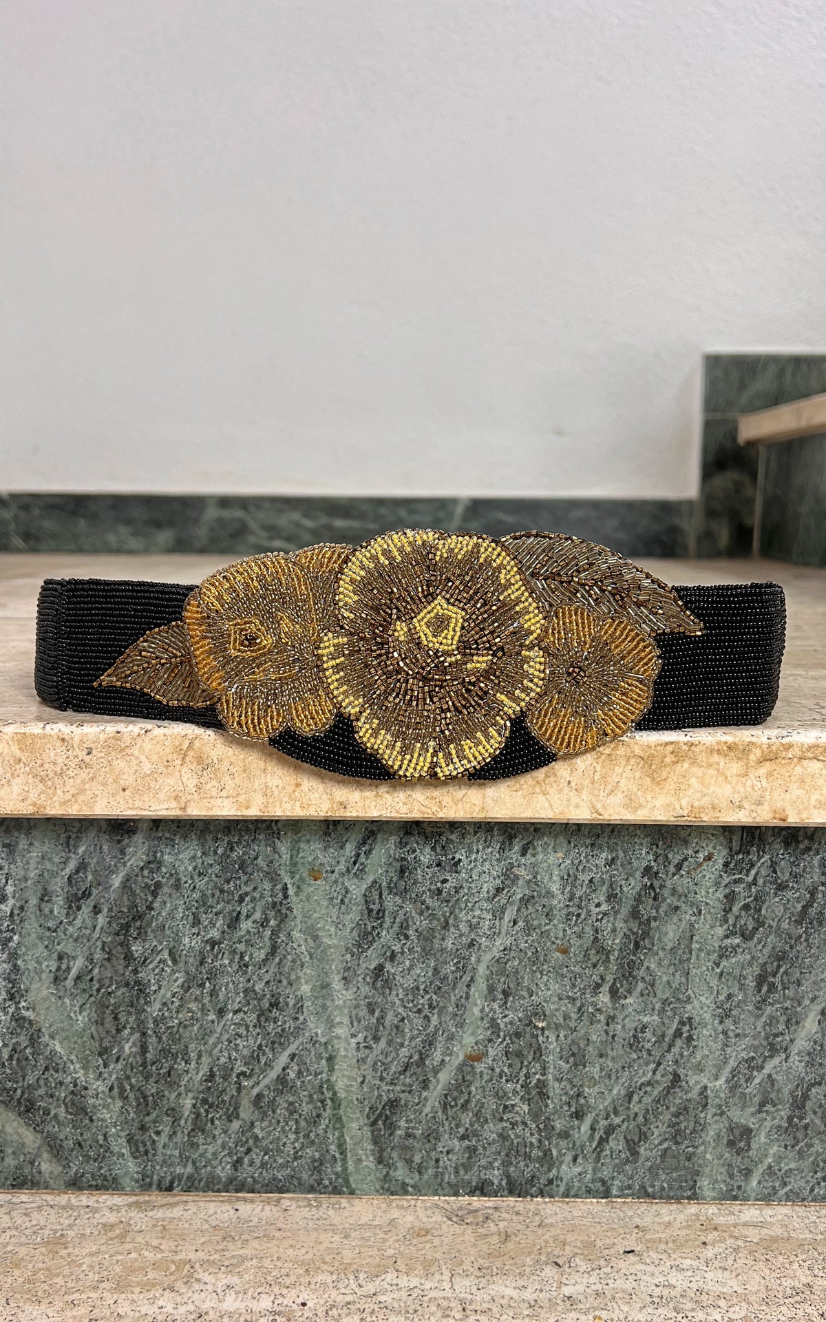 Vintage 70s Beaded Floral Waist Belt