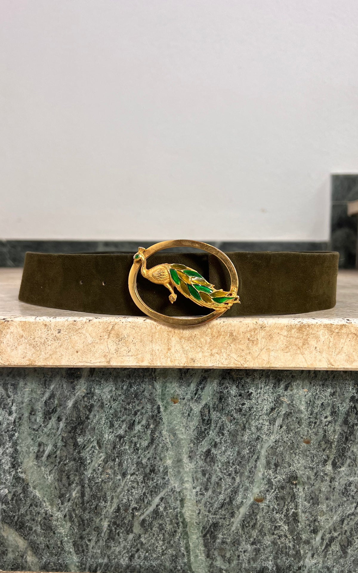 Vintage Suede Olive Peacock Belt