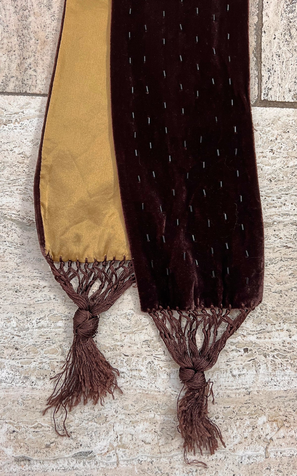 Vintage Brown Silk Velvet Skinny Scarf