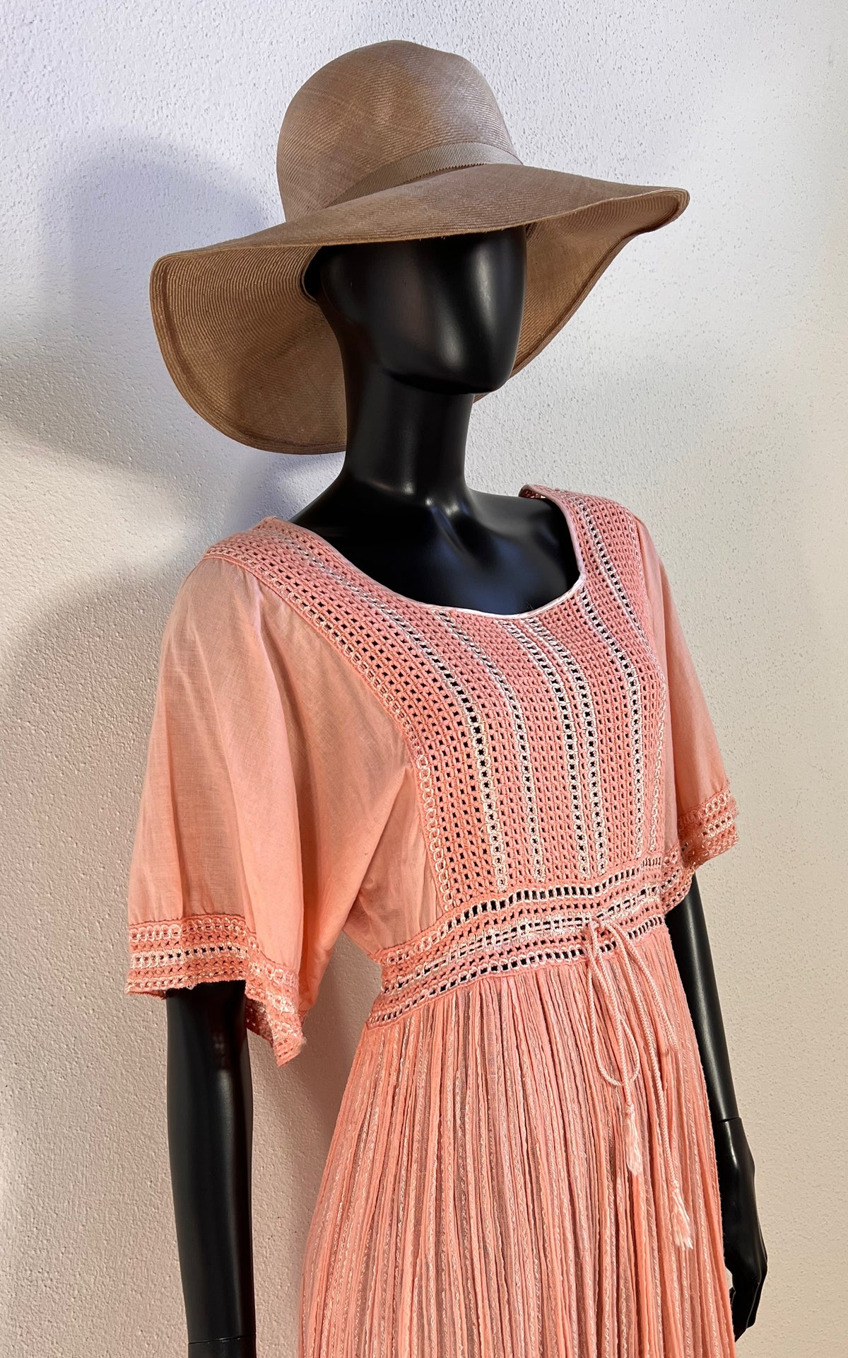 Vintage 70s Crochet Cotton Gauze Dress
