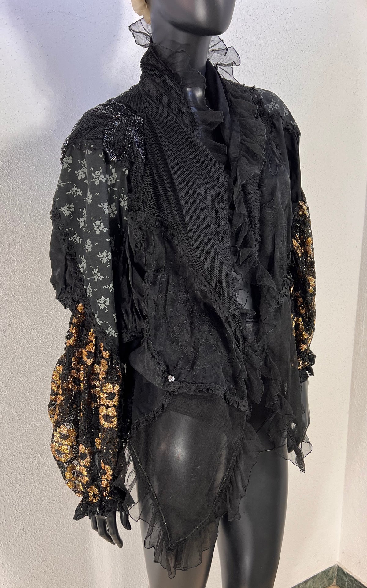 Vintage 80s Black Romantic Tulle Blouse