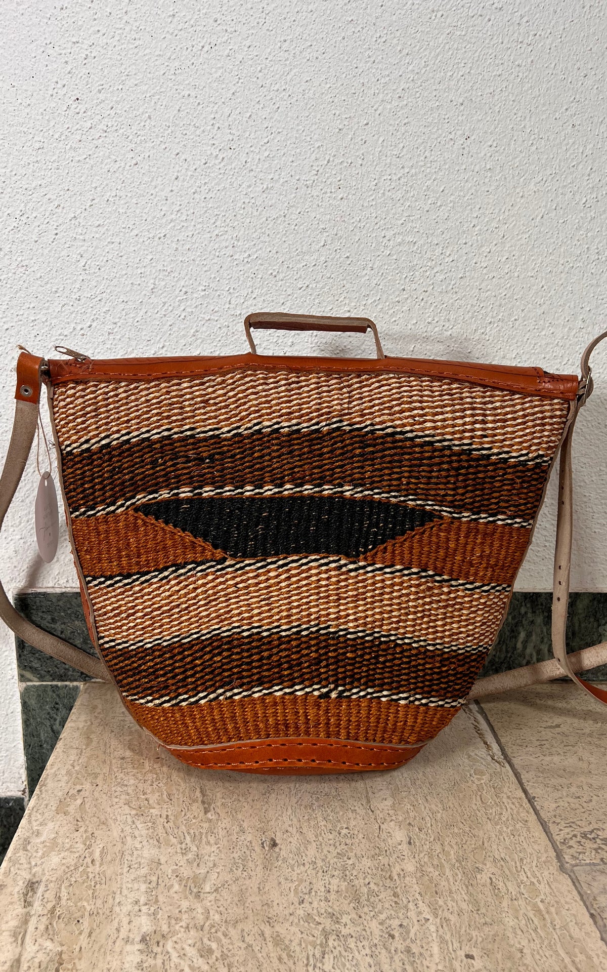 New African Kiondo Sisal and Leather Cross Body Bag