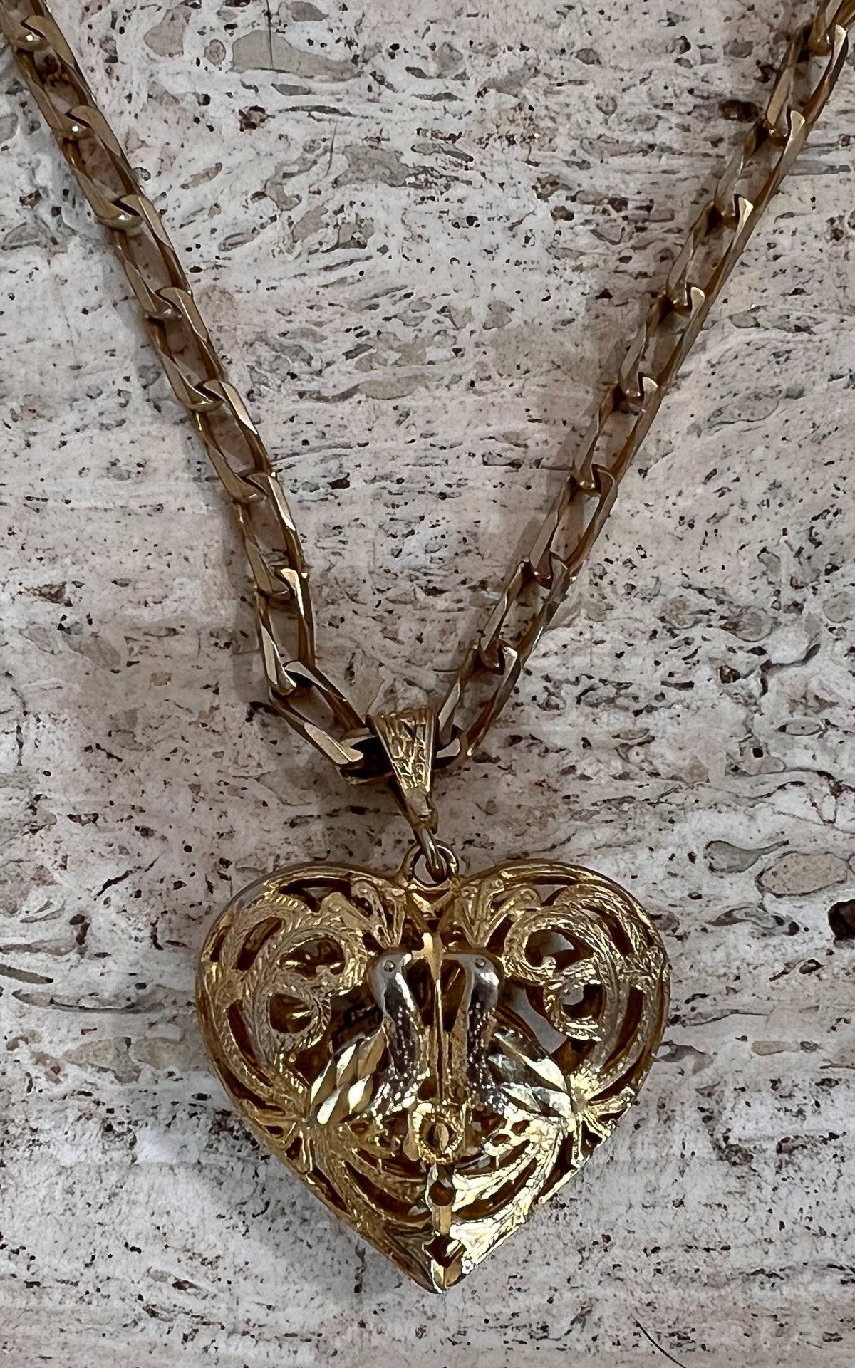 Vintage Heart and Birds Necklace