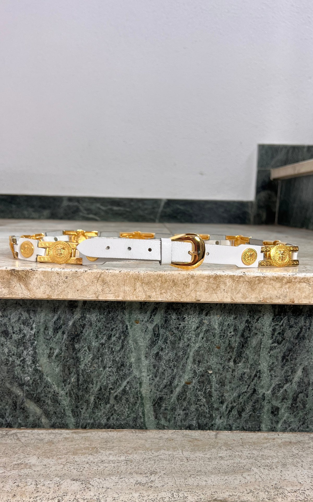 Vintage White and Gold Medusa Belt