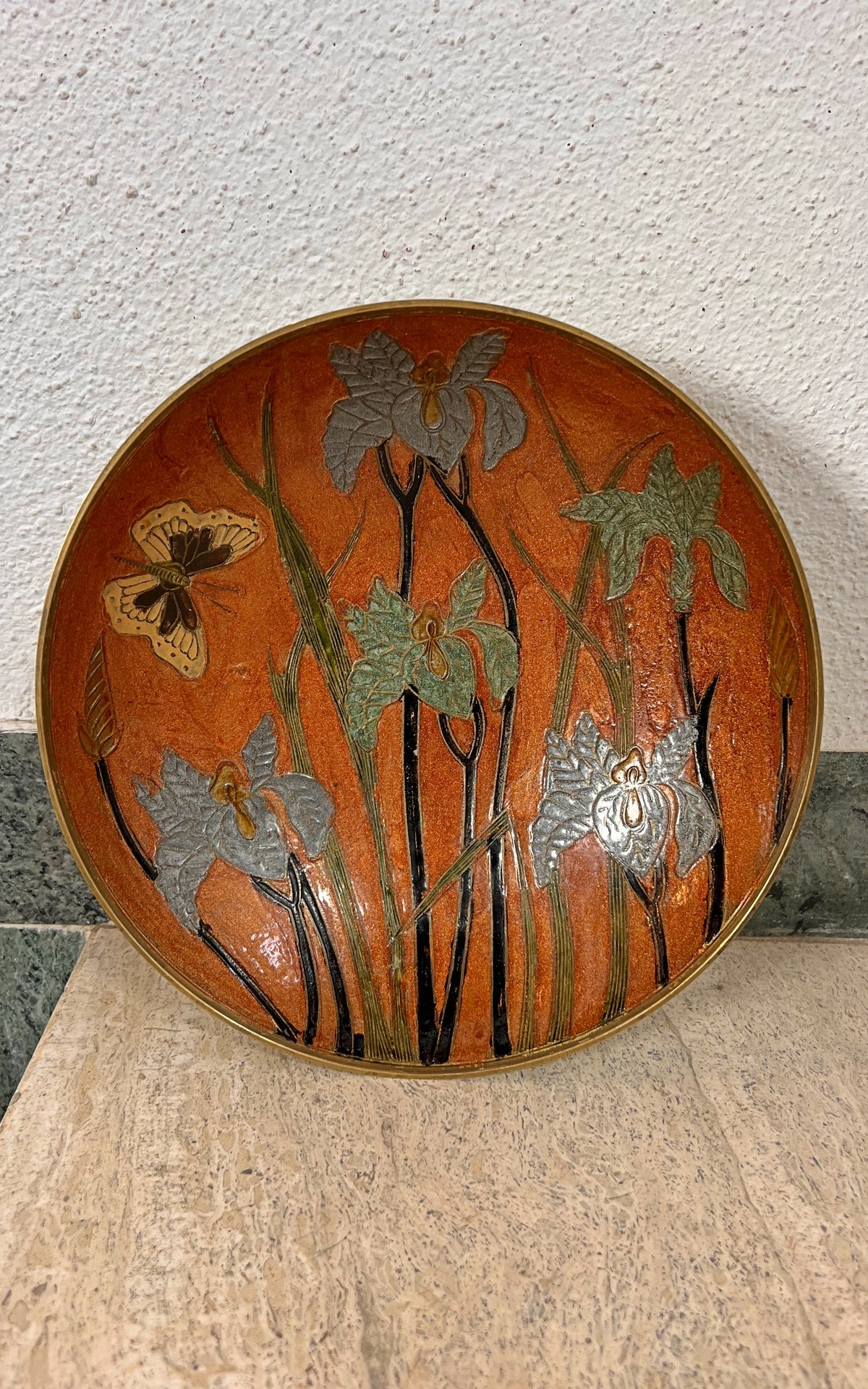Vintage 70s - Art Nouveau Brass Enamel Bowl Cloisonne