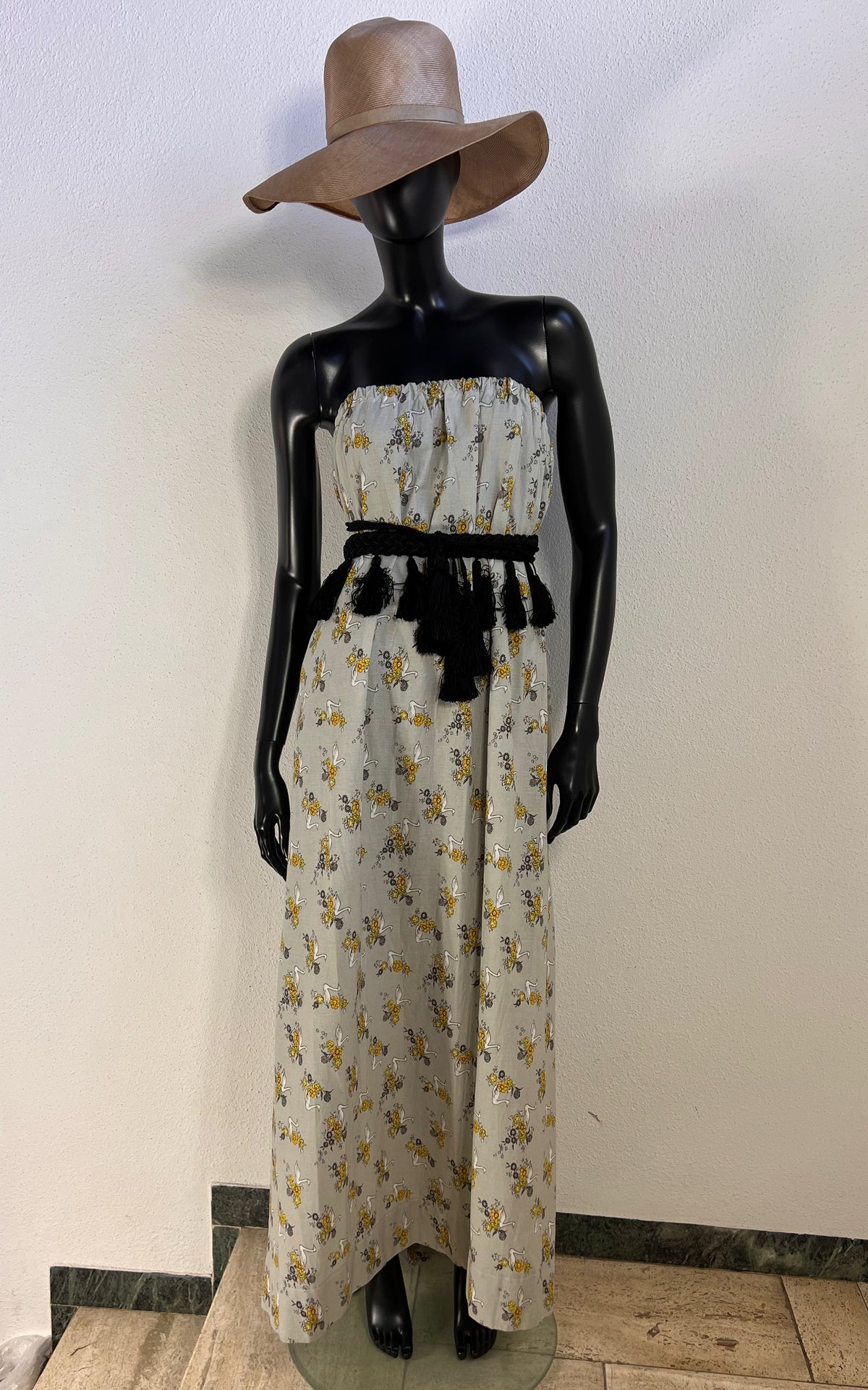 Vintage 70s Strapless Swan Maxi Dress