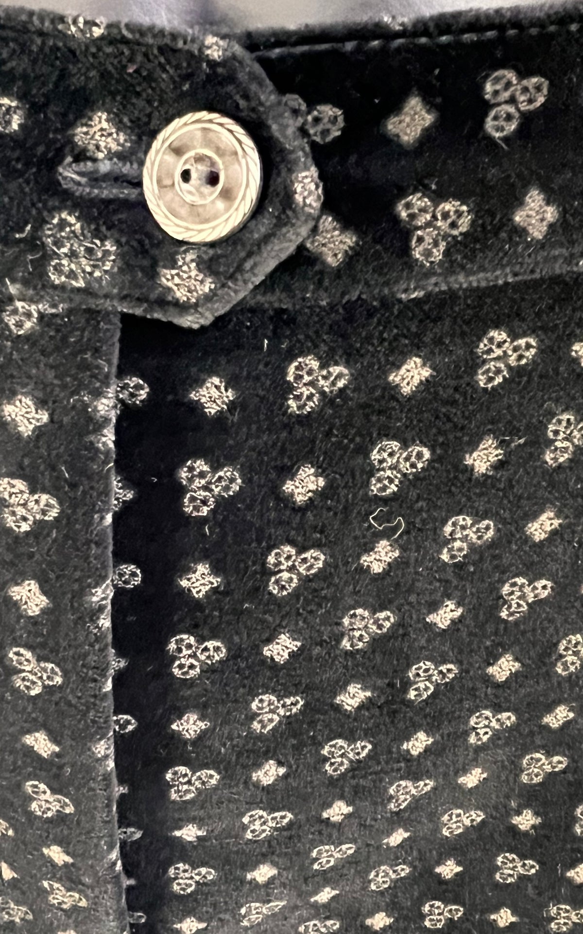 Vintage Elegance Paris Velvet Tapered Trousers with Geometric Print