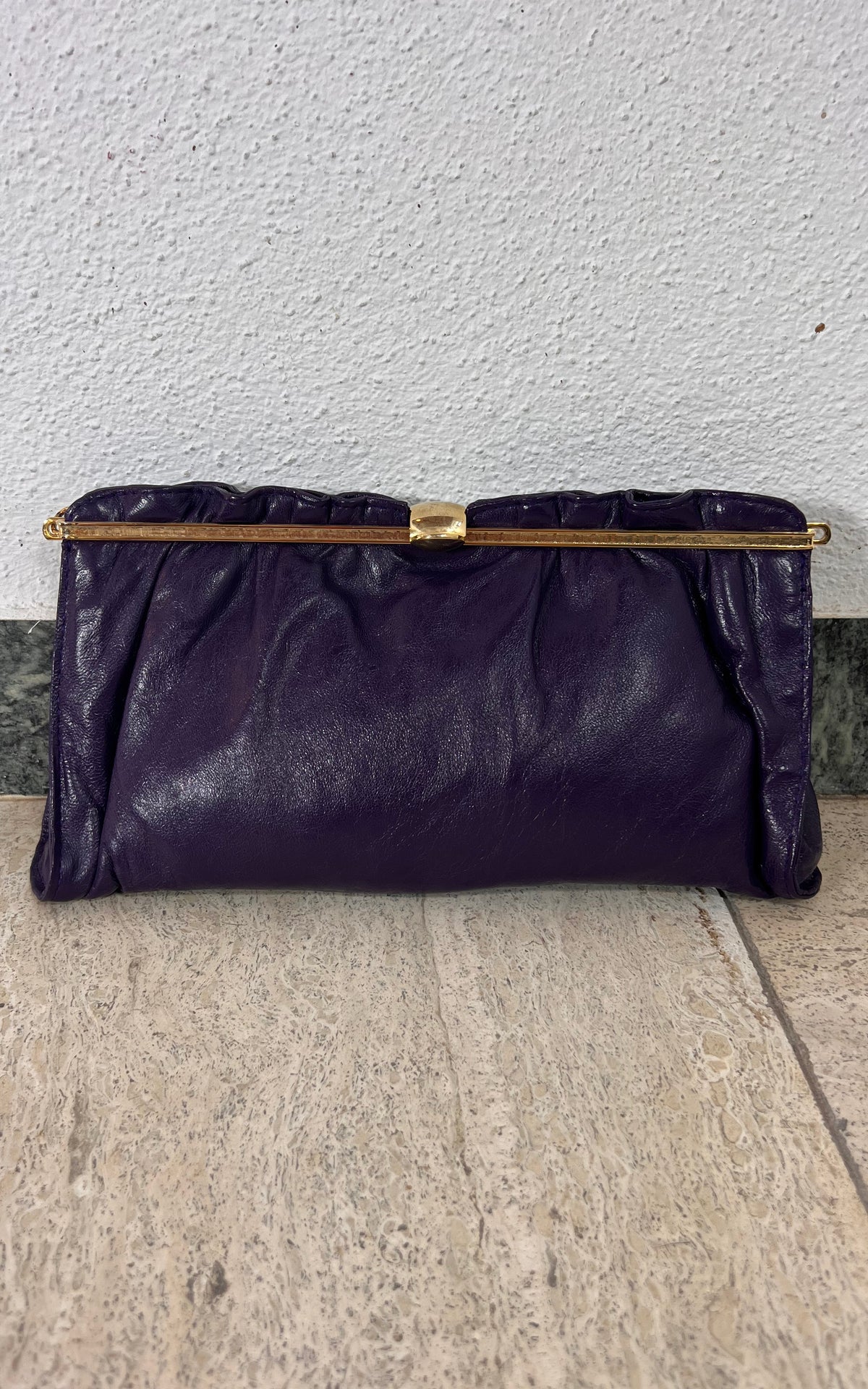 Vintage 70s Purple Leather Bag Clutch